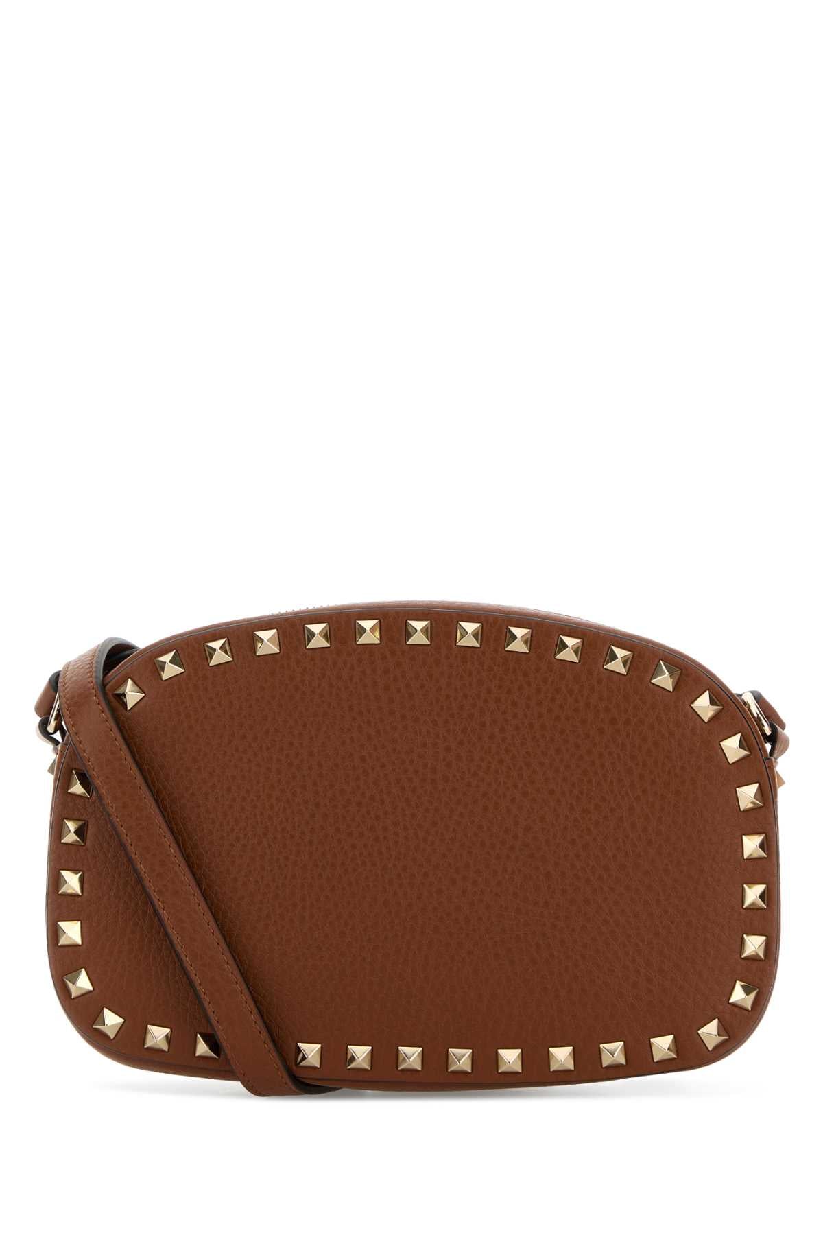 Valentino Garavani Women Caramel Leather Rockstud Crossbody Bag VALENTINO GARAVANI