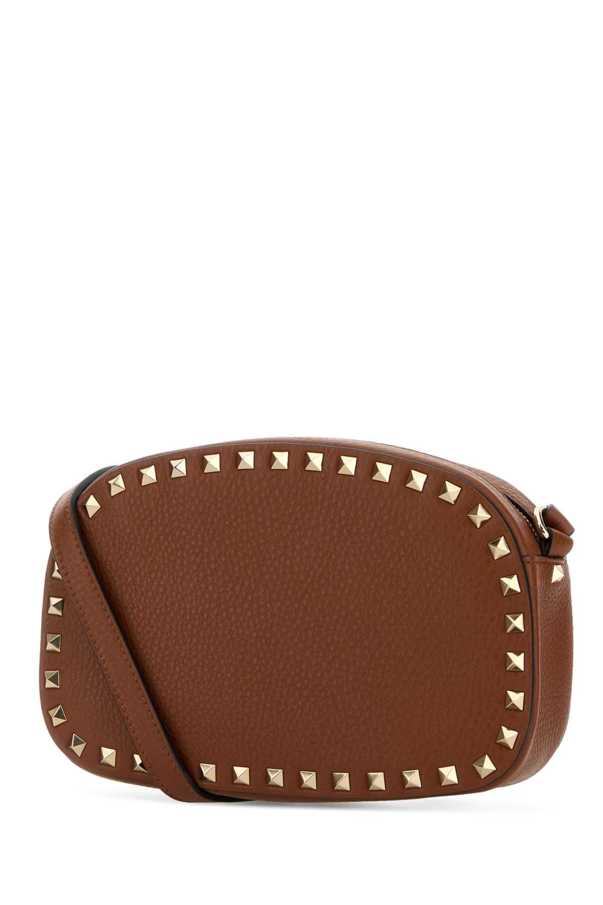 Valentino Garavani Women Caramel Leather Rockstud Crossbody Bag VALENTINO GARAVANI