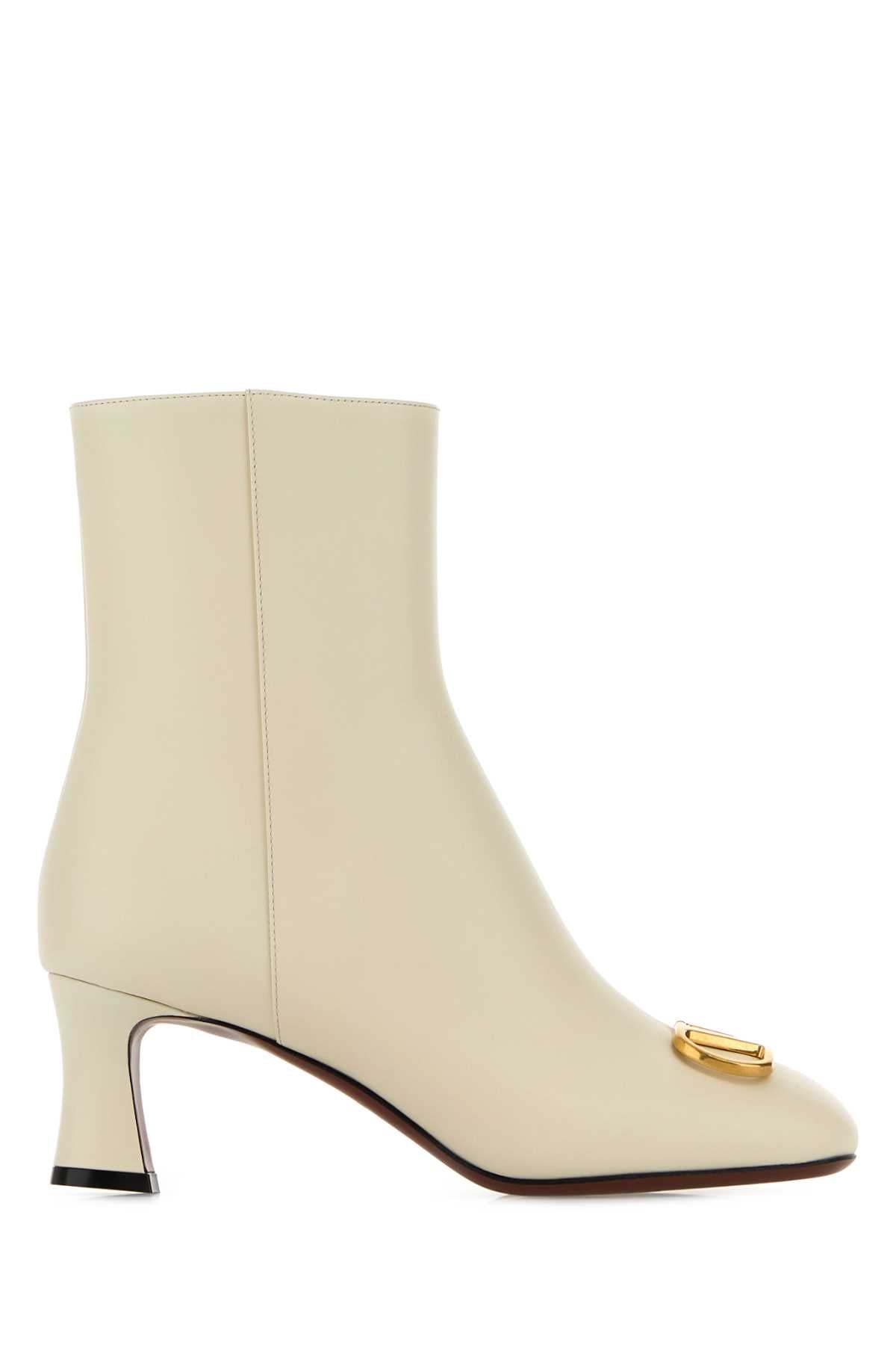 Valentino Garavani Women Ivory Leather Vlogo Signature Ankle Boots VALENTINO GARAVANI