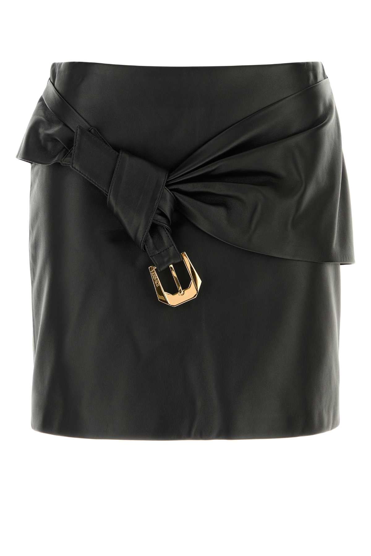 Versace Women Black Leather Mini Skirt VERSACE