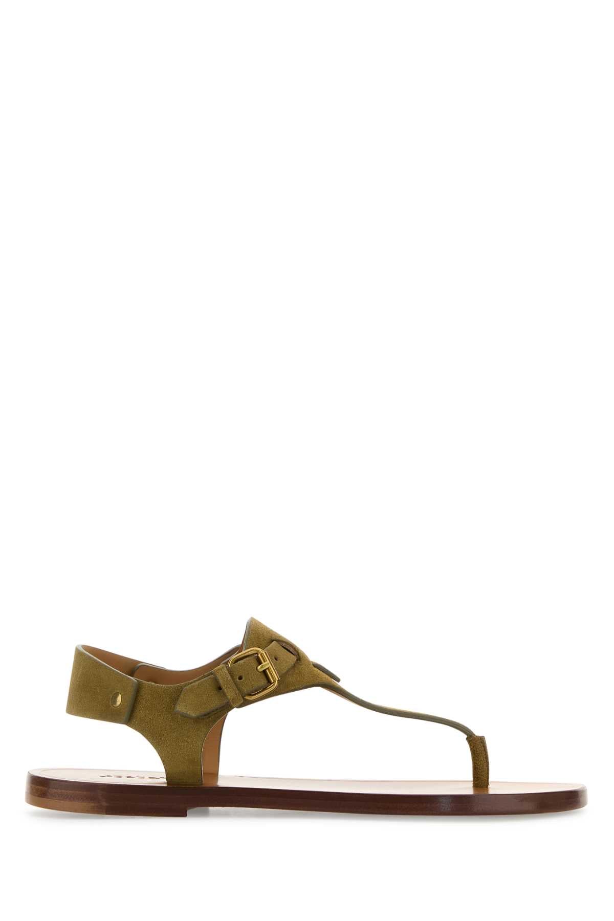 Isabel Marant Women Army Green Suede Thong Sandals ISABEL MARANT