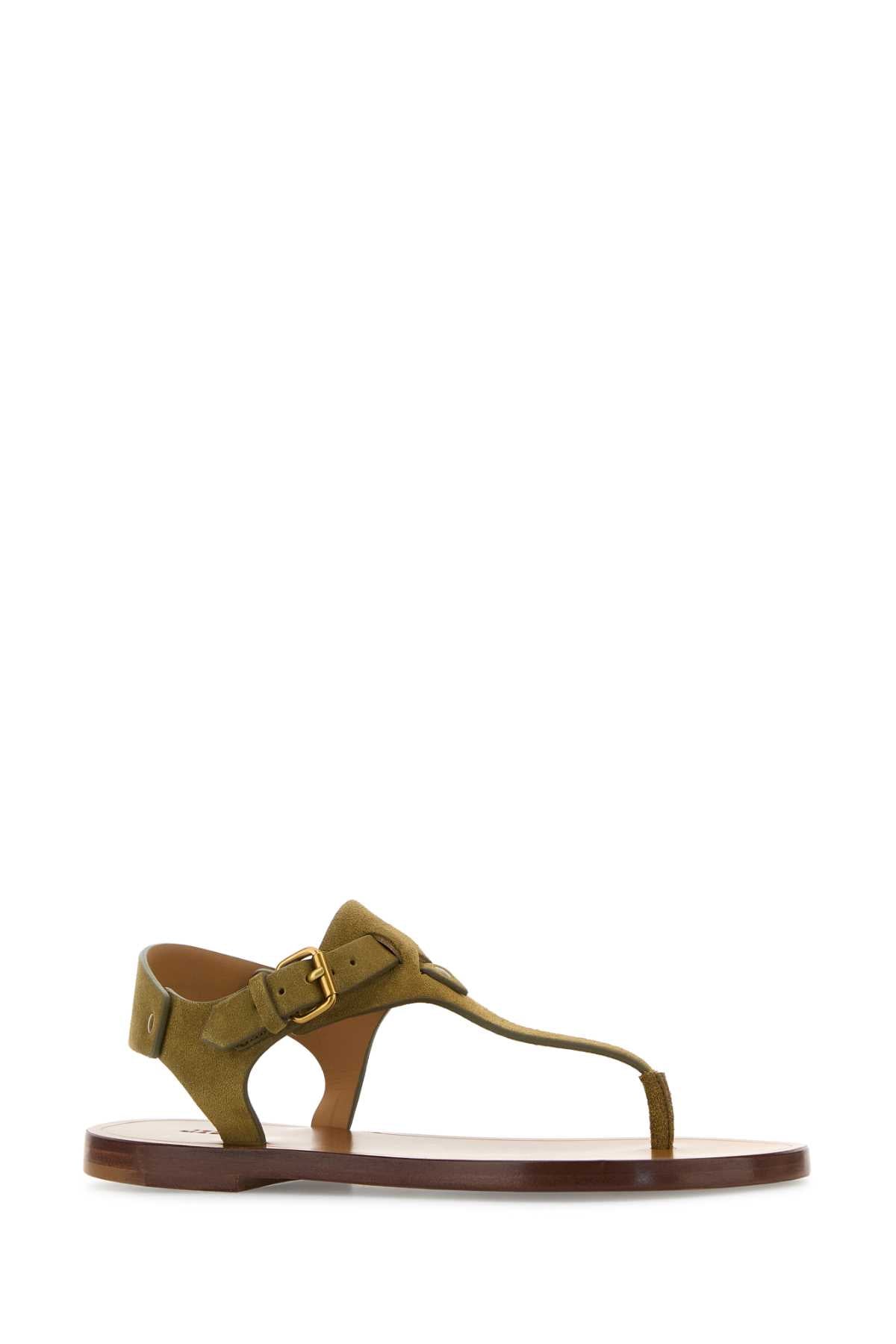 Isabel Marant Women Army Green Suede Thong Sandals ISABEL MARANT
