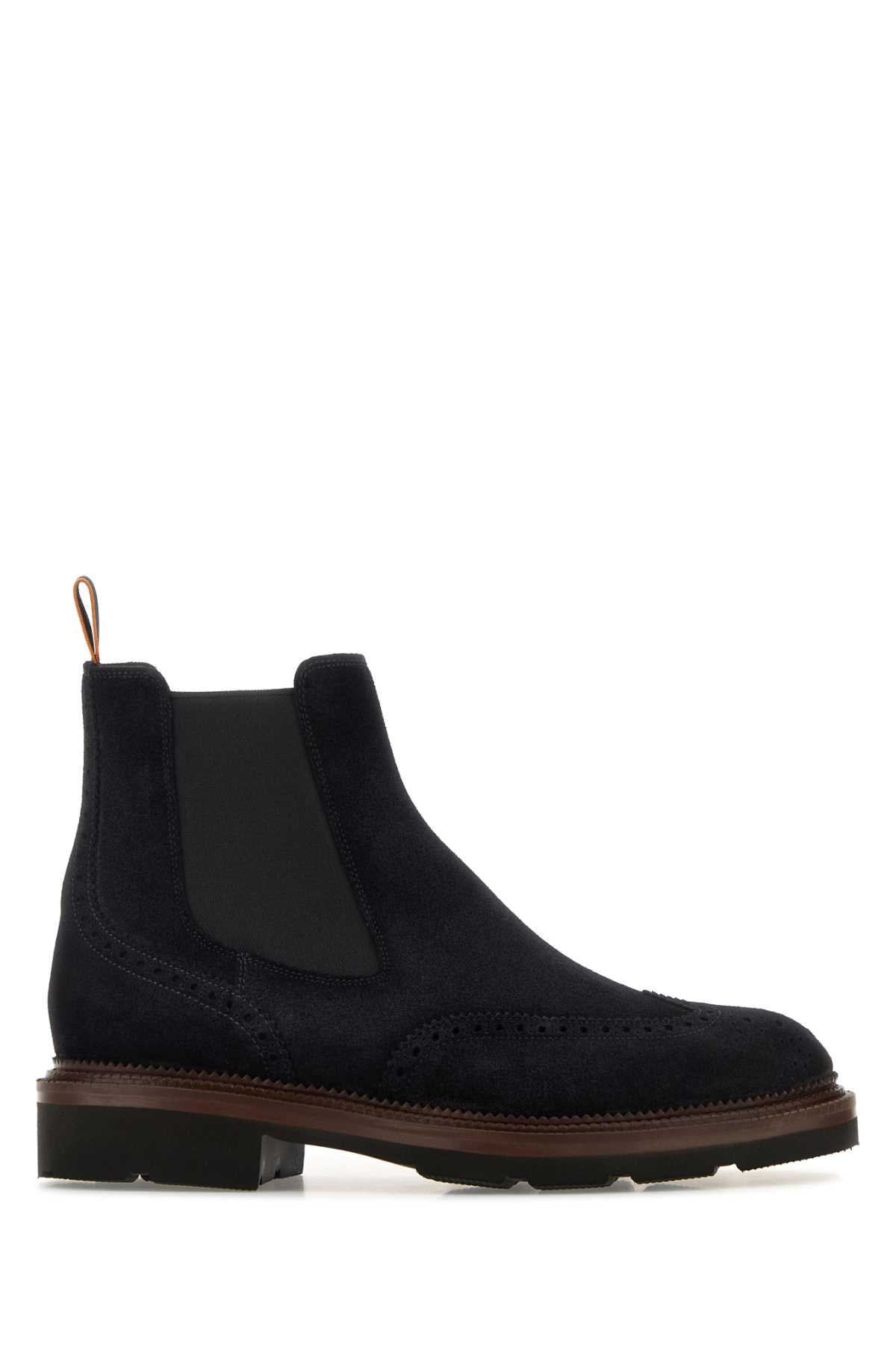 Santoni Men Midnight Blue Suede Kalama Ankle Boots