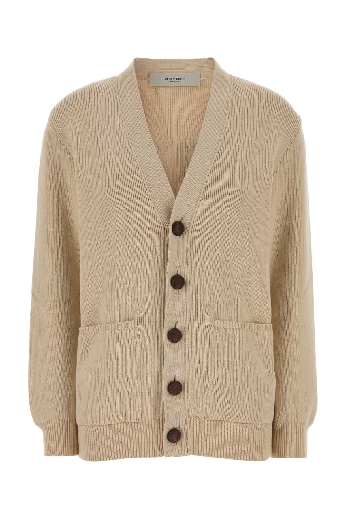 Golden Goose Deluxe Brand Women Beige Stretch Cotton Blend Danielle Cardigan GOLDEN GOOSE