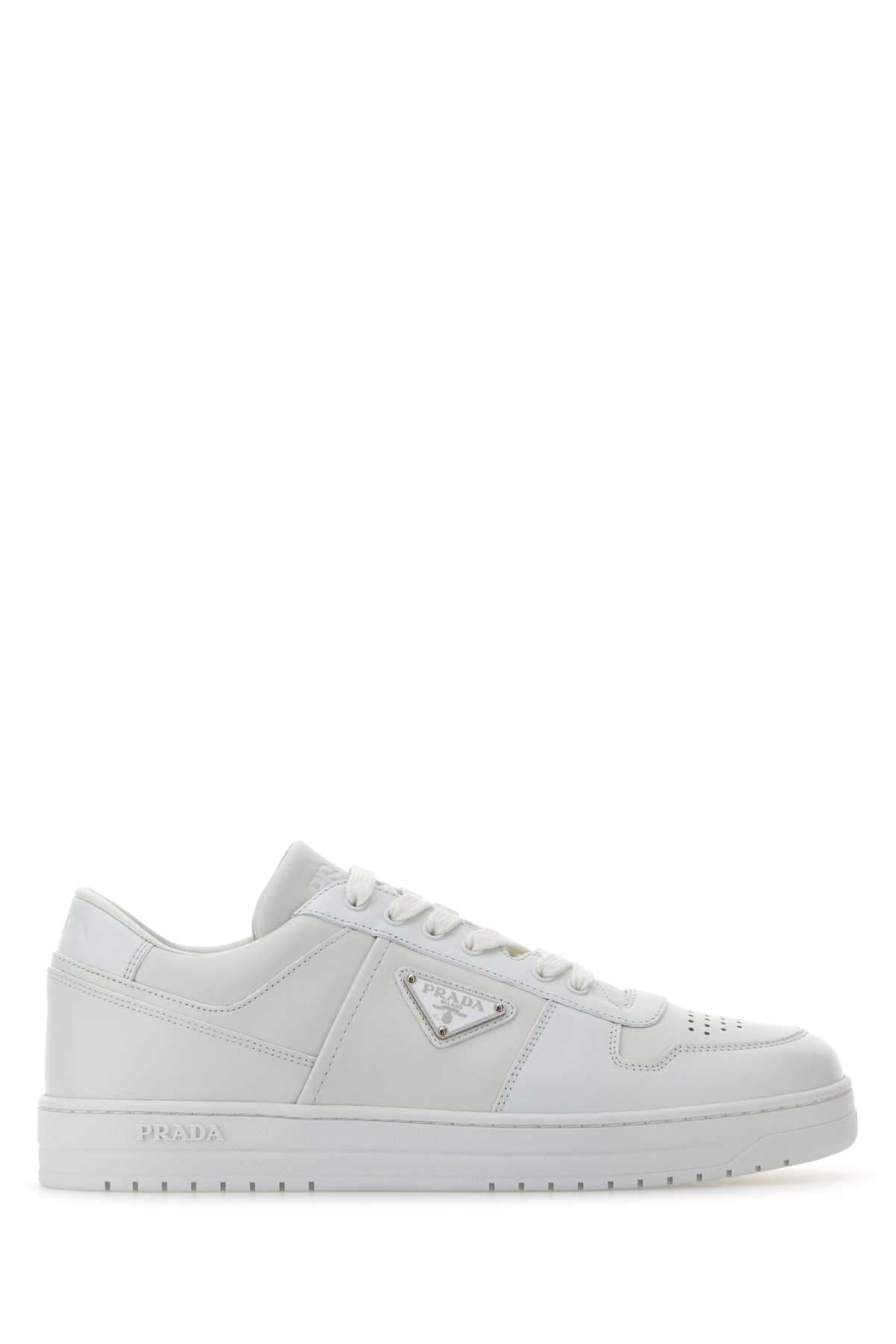 Prada Men White Leather Downtown Sneakers PRADA