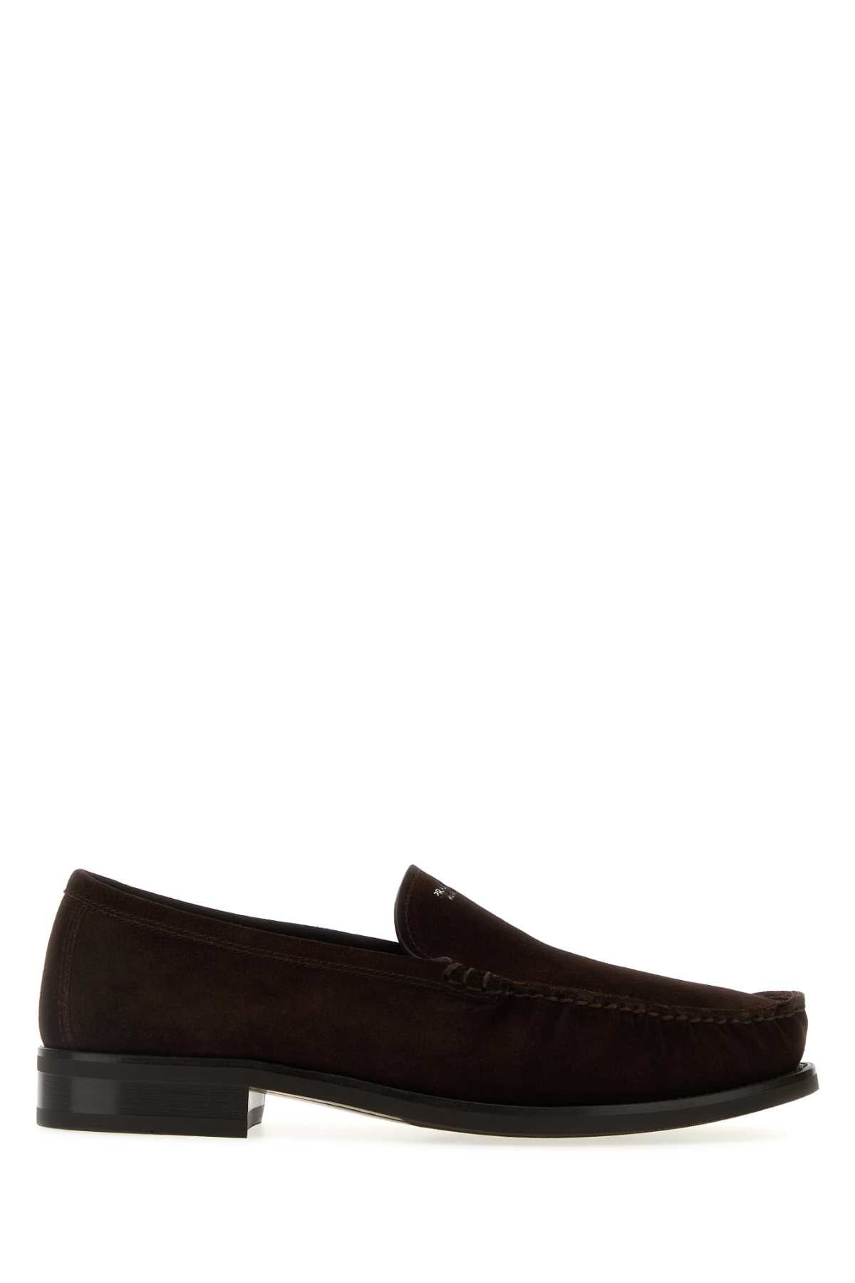 Prada Men Dark Brown Suede Loafers PRADA