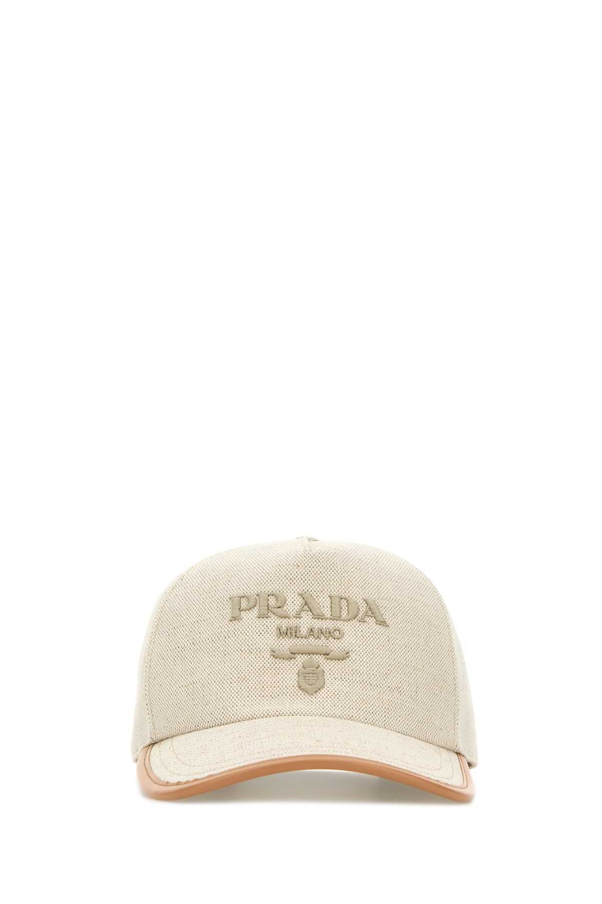 Prada Men Melange Sand Cotton Blend Baseball Cap PRADA
