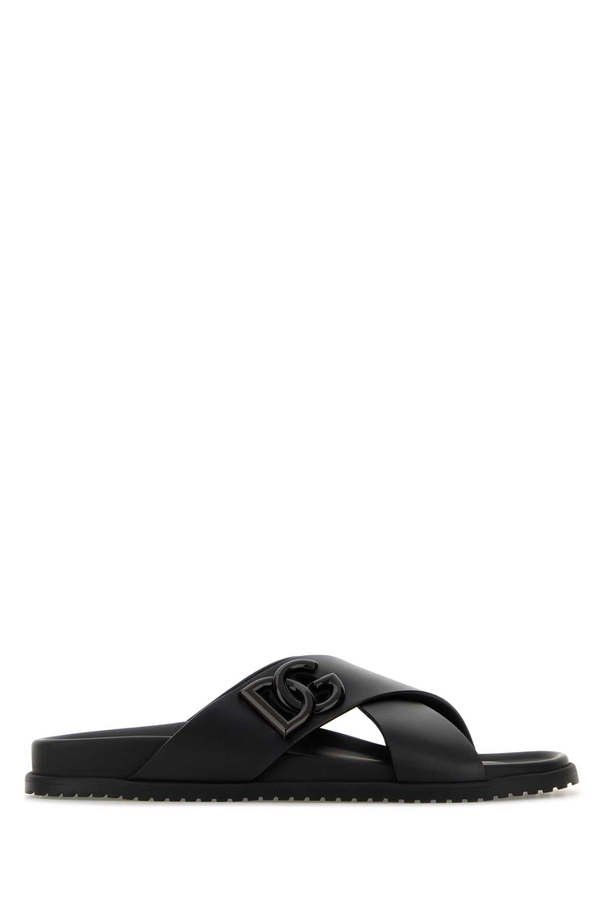 Dolce & Gabbana Men Black Leather Slippers DOLCE & GABBANA