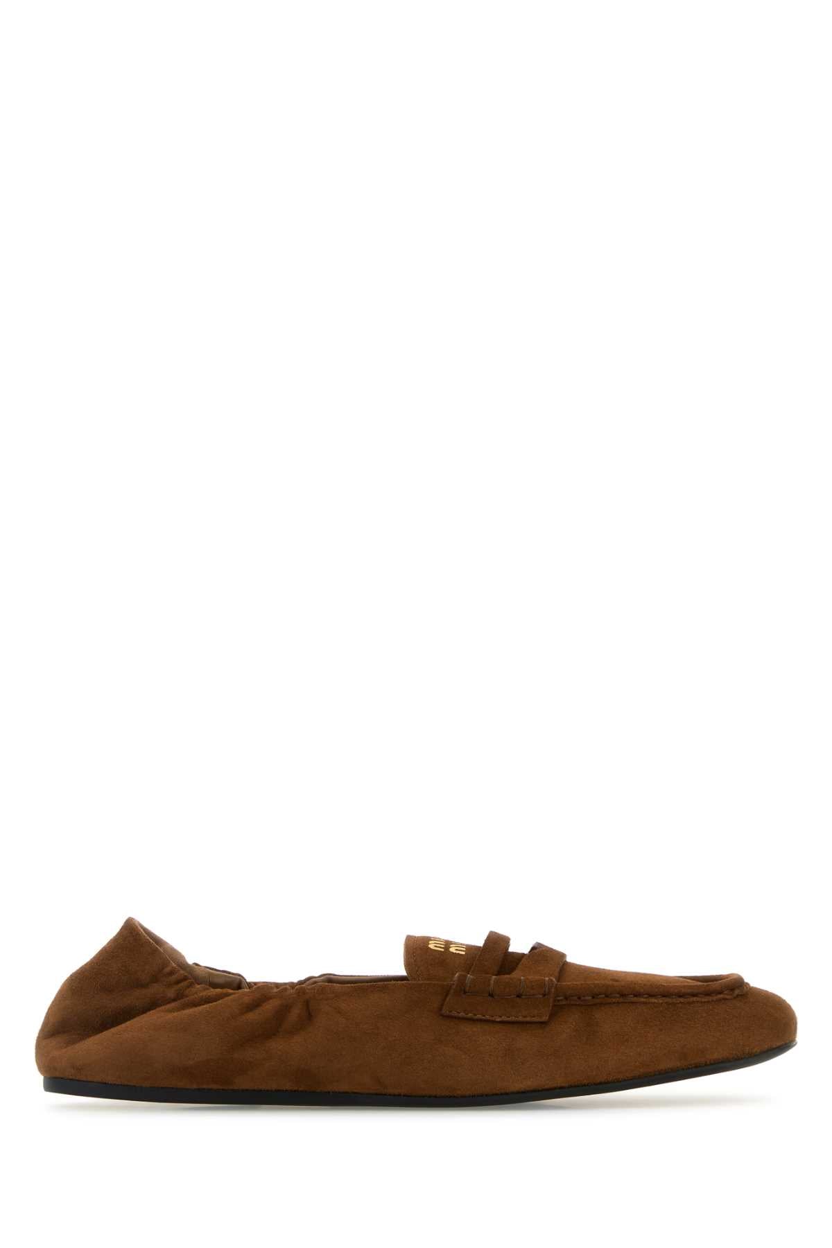 Miu Miu Women Brown Suede Leather Loafers MIU MIU