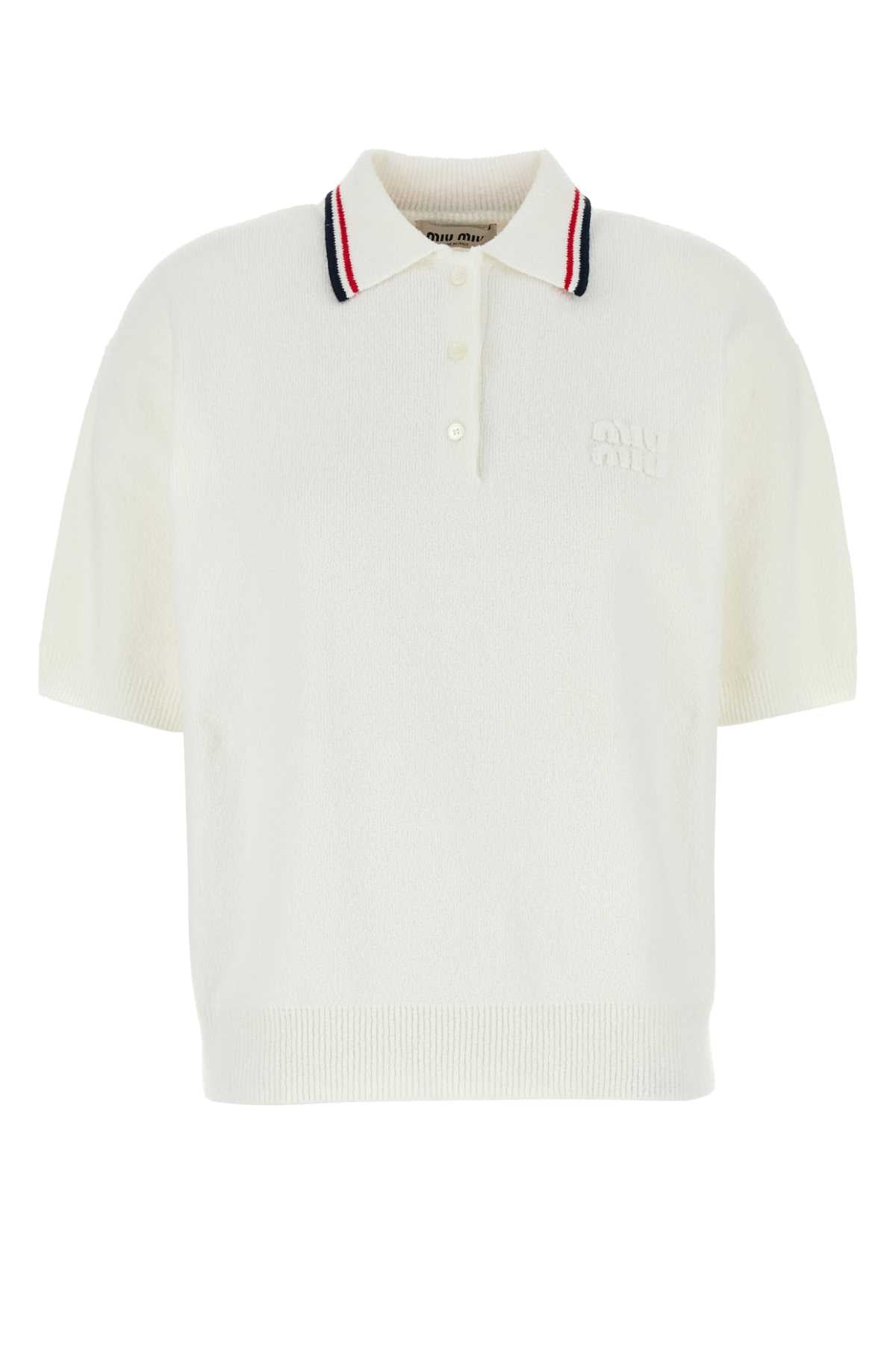 Miu Miu Women White Stretch Terry Fabric Polo Shirt MIU MIU