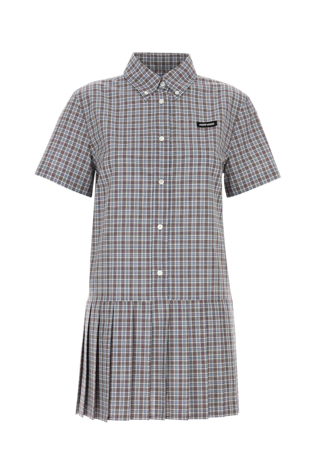Miu Miu Women Embroidered Cotton Mini Shirt Dress MIU MIU