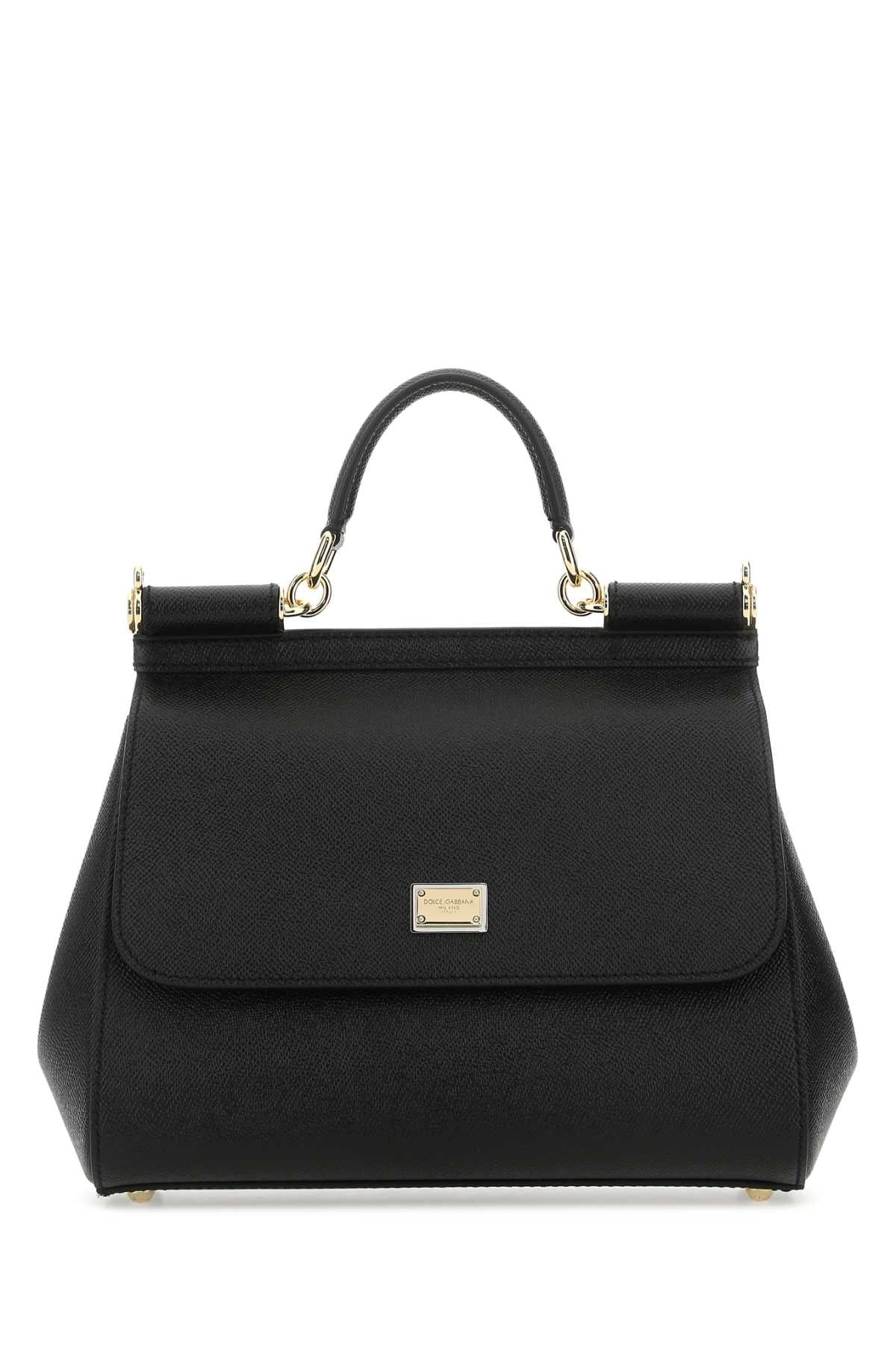 Dolce & Gabbana Women Black Leather Medium Sicily Handbag DOLCE & GABBANA