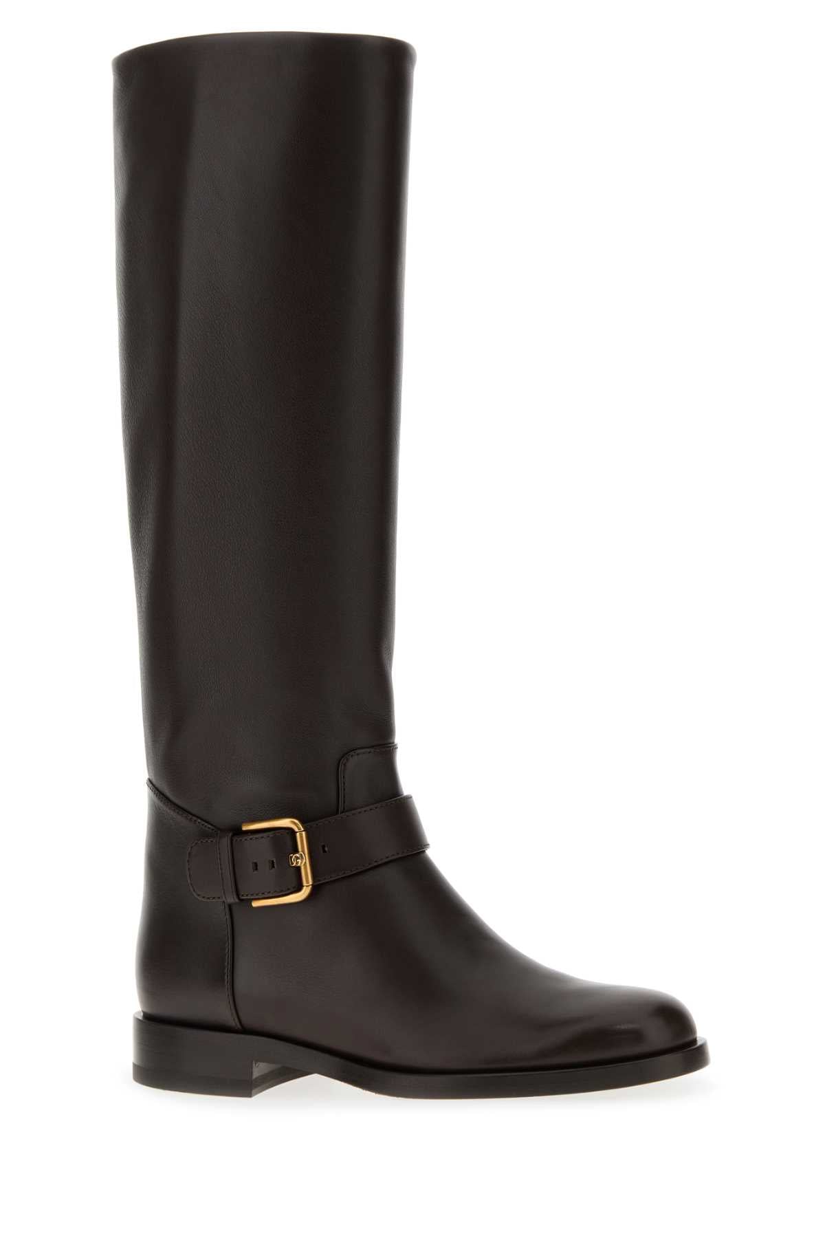Dolce & Gabbana Women Chocolate Leather Boots DOLCE & GABBANA