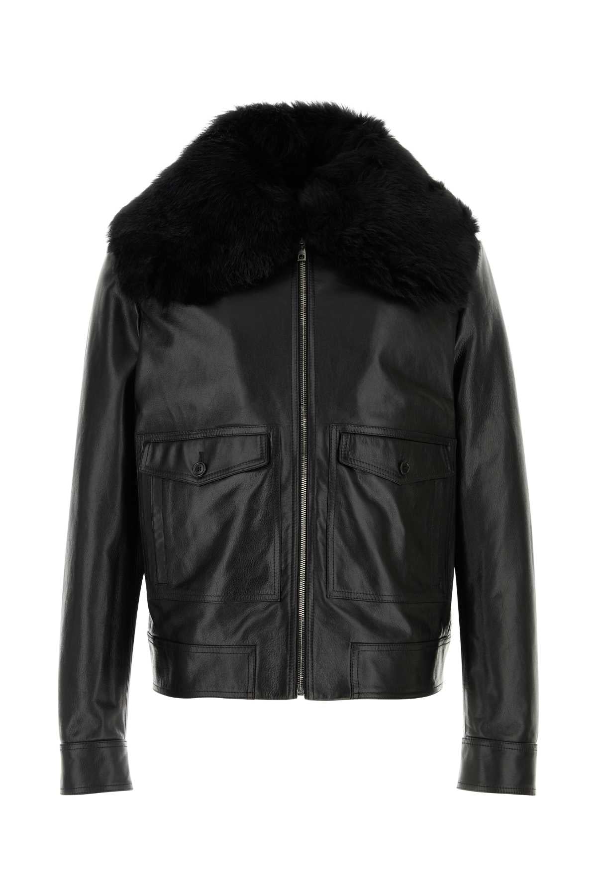 Dolce & Gabbana Men Black Leather Jacket DOLCE & GABBANA