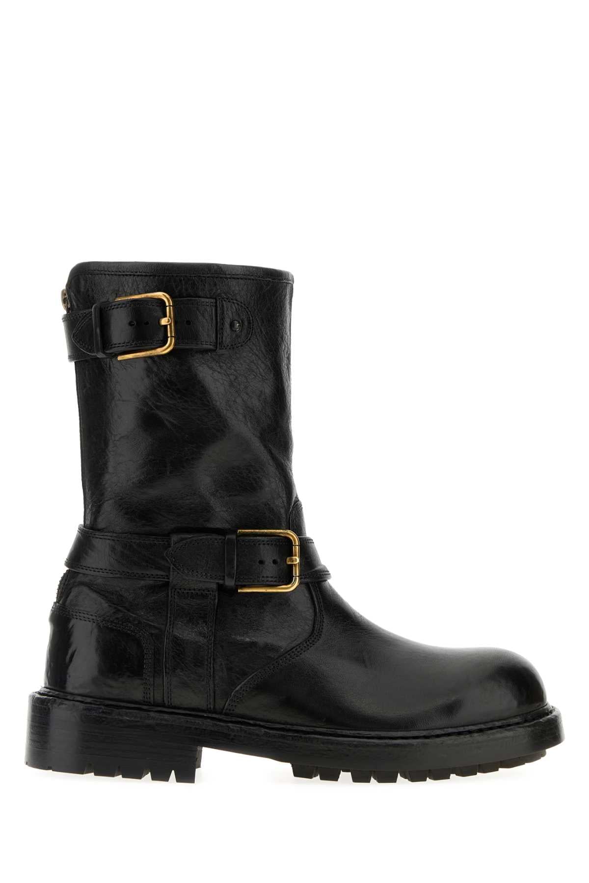 Dolce & Gabbana Men Black Leather Bernini Boots DOLCE & GABBANA