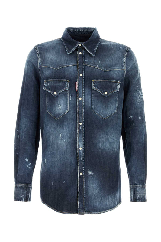 Dsquared Men Stretch Denim Fashion Western Shirt DSQUARED2