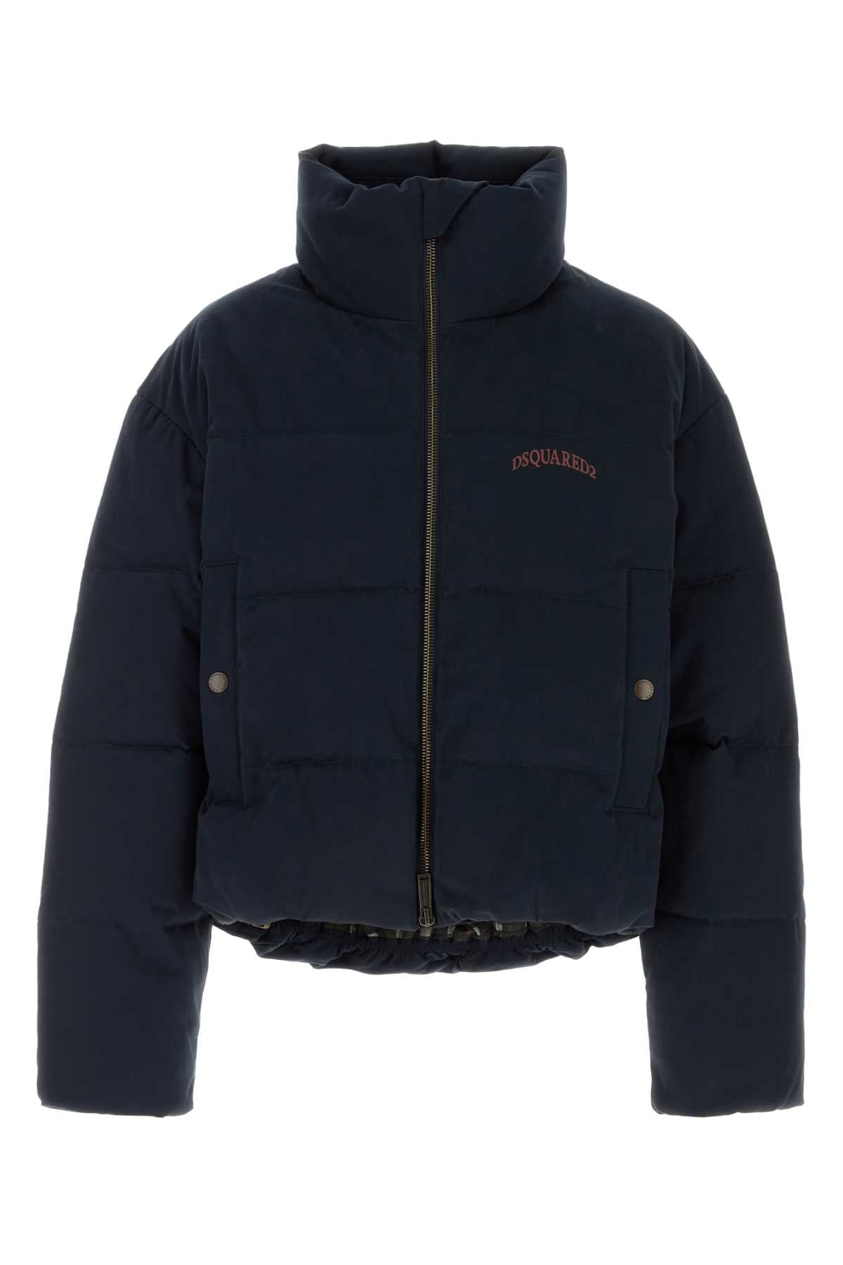 Dsquared Men Navy Blue Stretch Cotton Down Jacket DSQUARED2