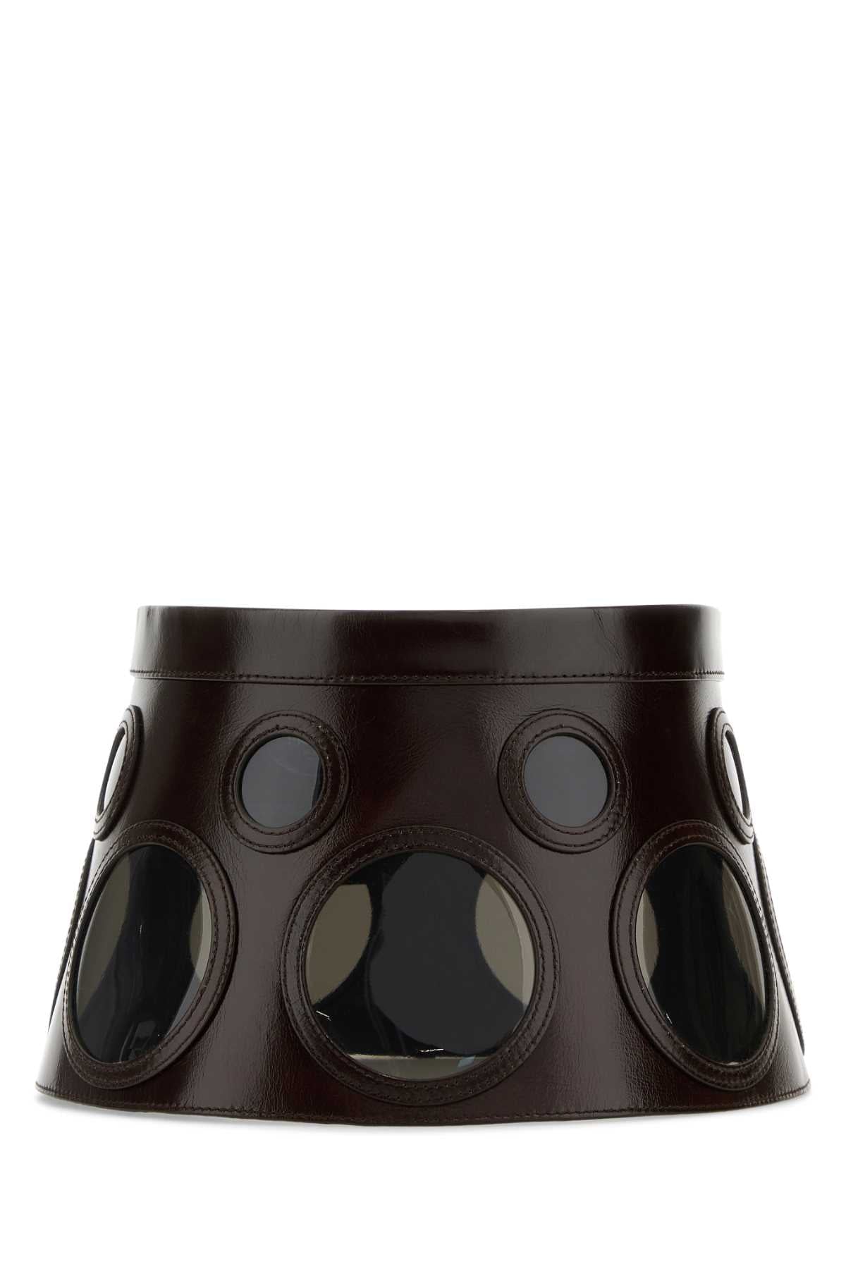 Prada Women Dark Brown Leather Hat PRADA