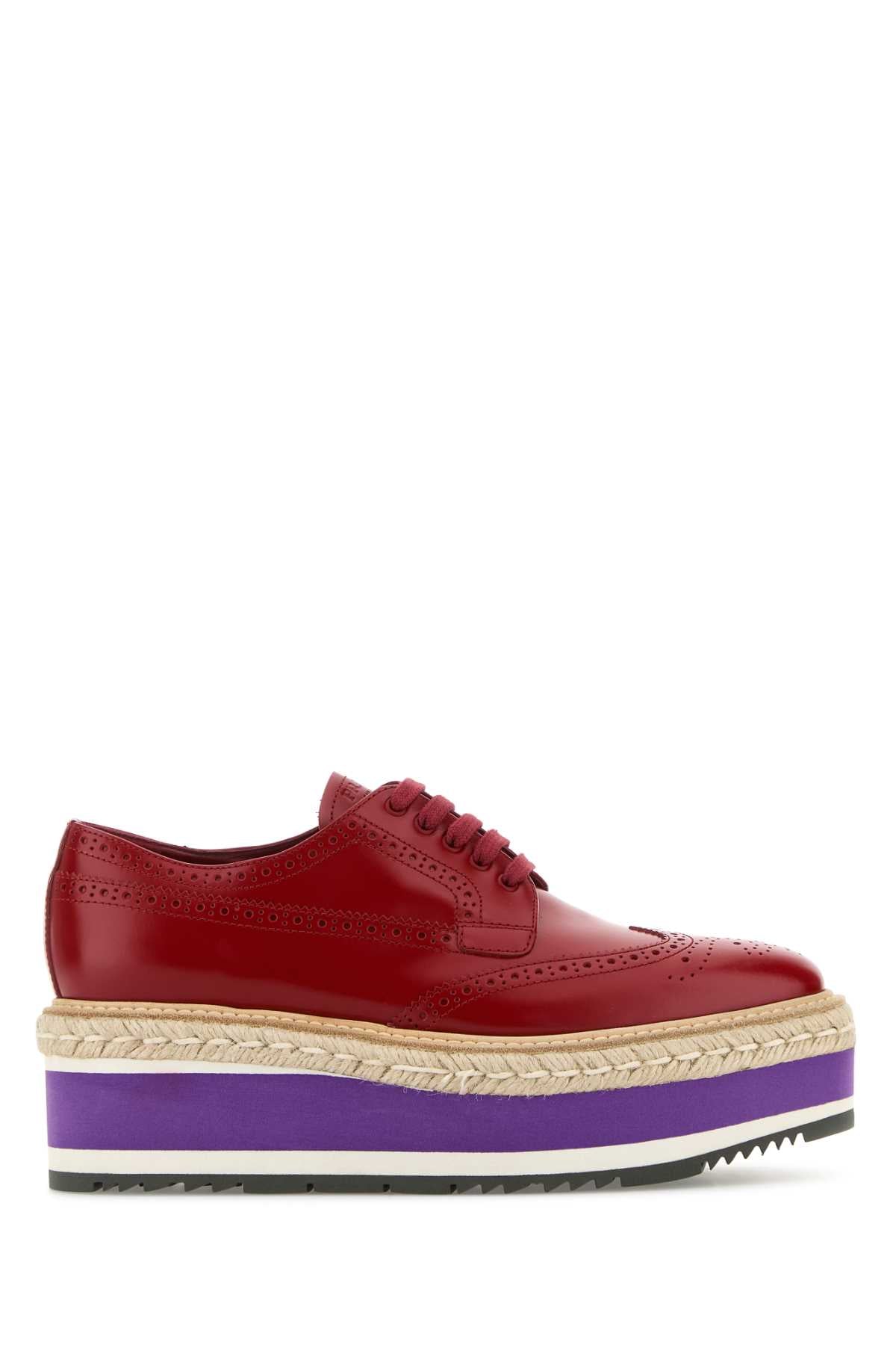 Prada Women Red Leather Lace-Up Shoes PRADA