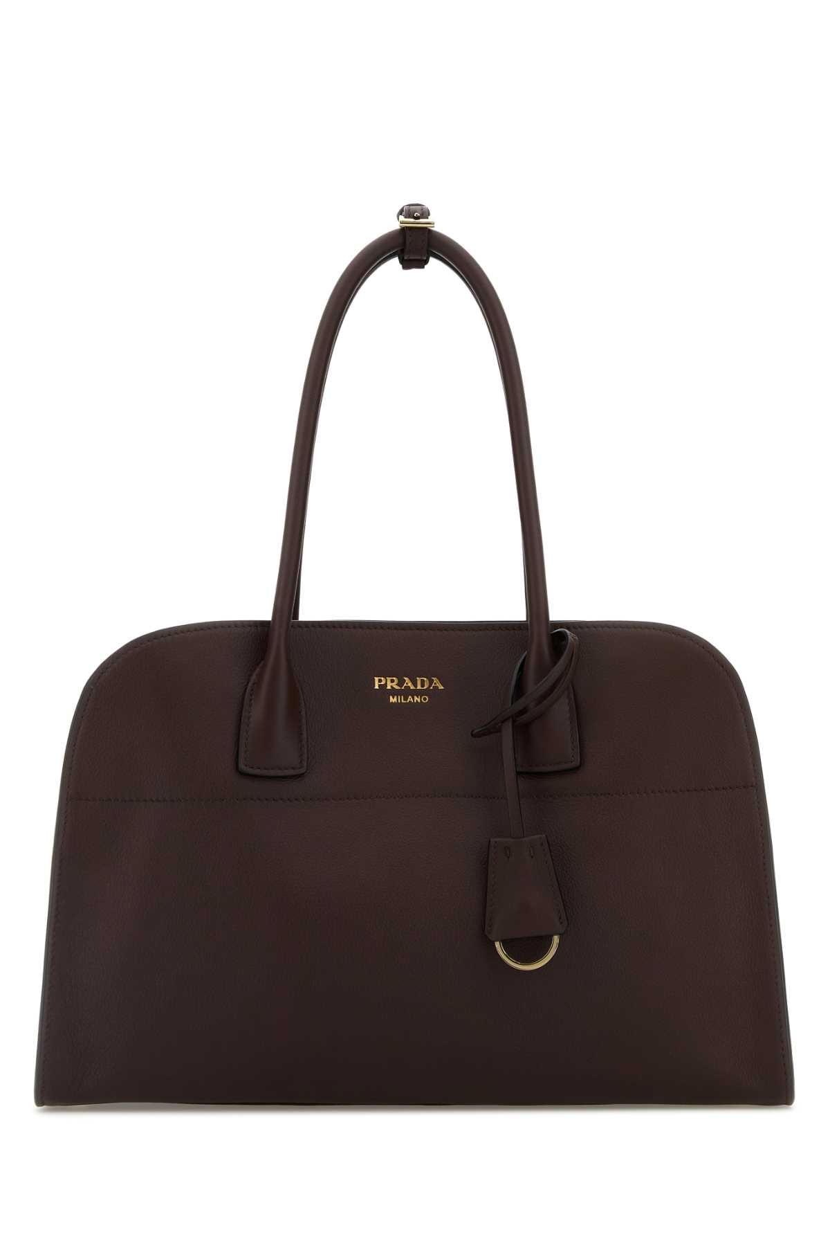 Prada Women Aubergine Leather Medium Shopping Bag PRADA