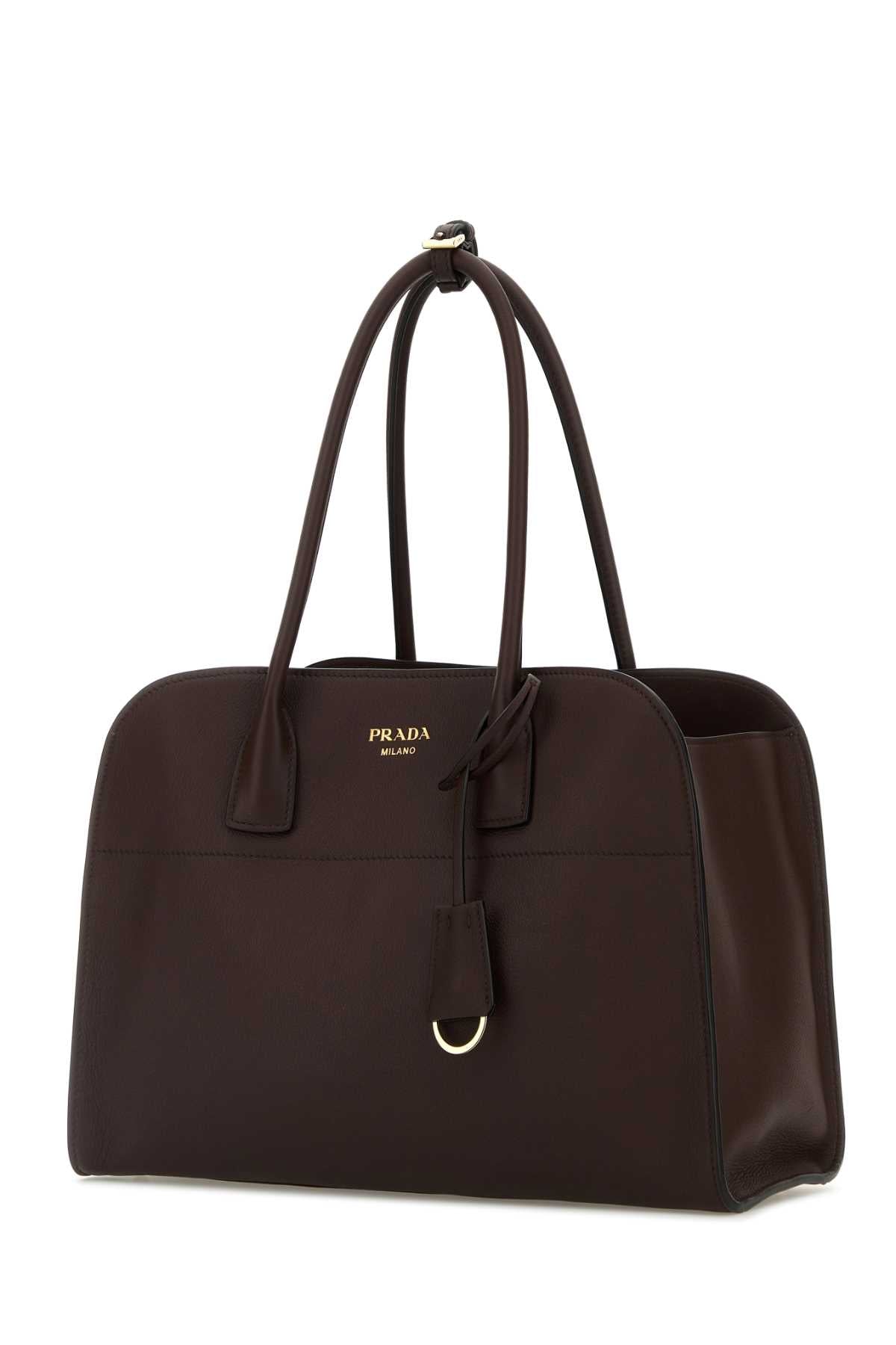 Prada Women Aubergine Leather Medium Shopping Bag PRADA