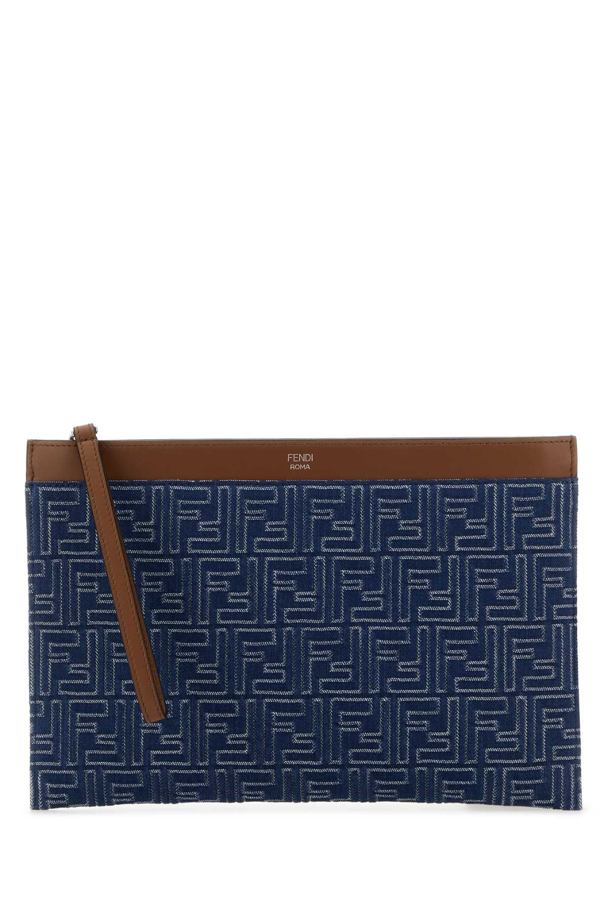 Fendi Men Embroidered Denim Clutch FENDI