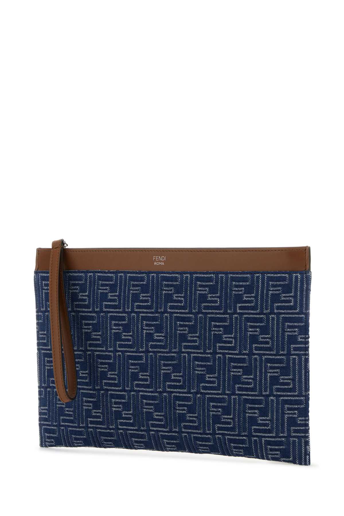 Fendi Men Embroidered Denim Clutch FENDI