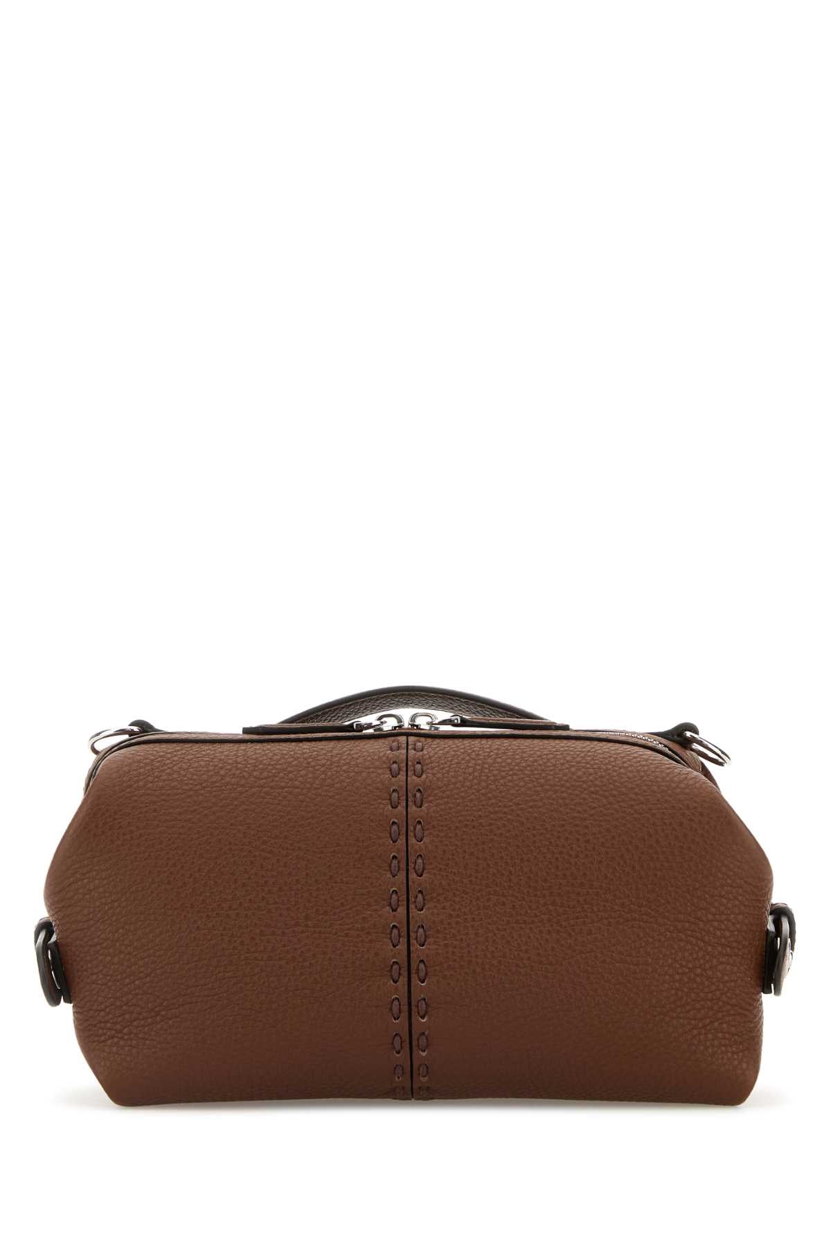 Fendi Men Brown Leather Small Fendi Siesta Ff Selleria Handbag FENDI