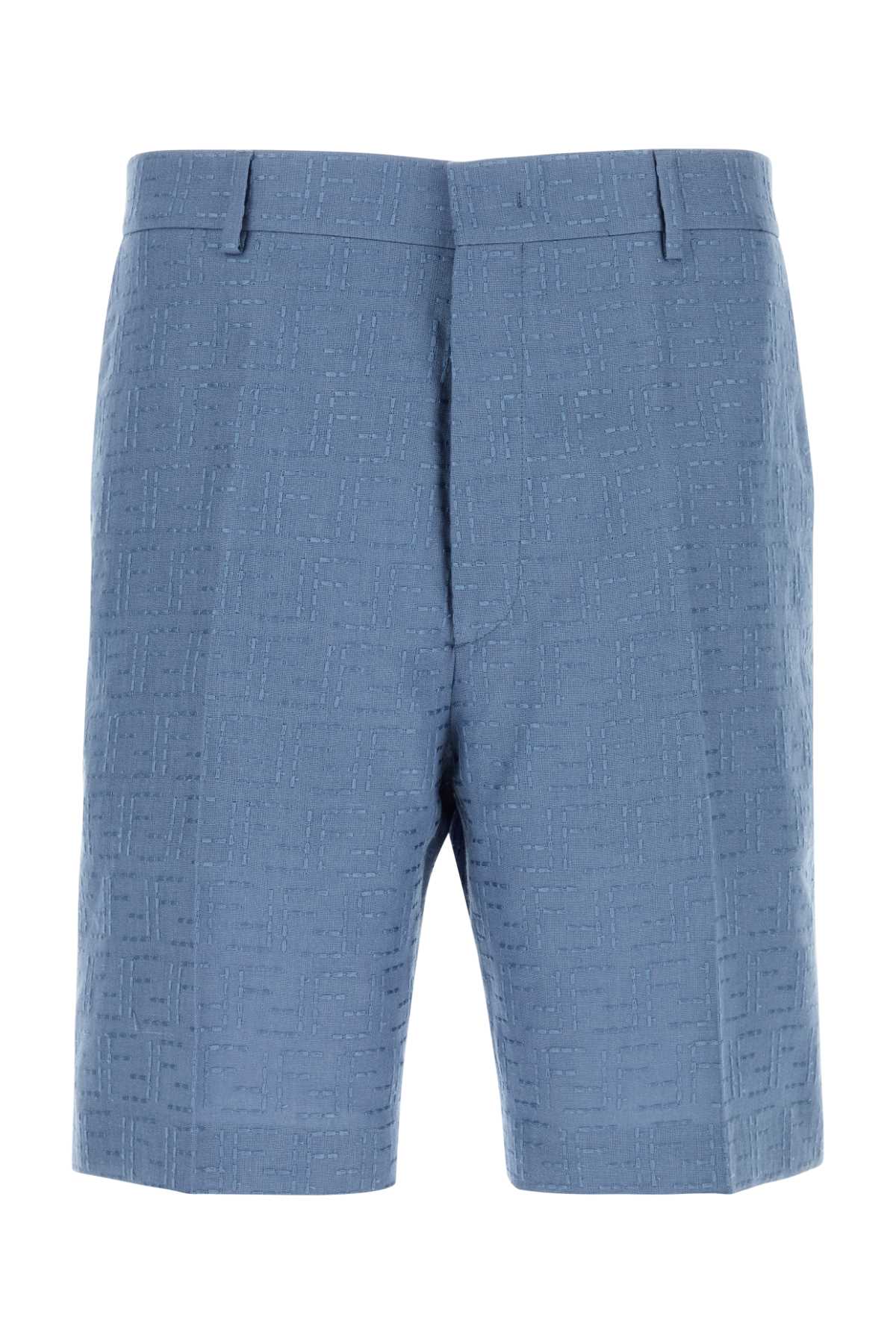 Fendi Men Cerulean Blue Linen Blend Bermuda Shorts FENDI