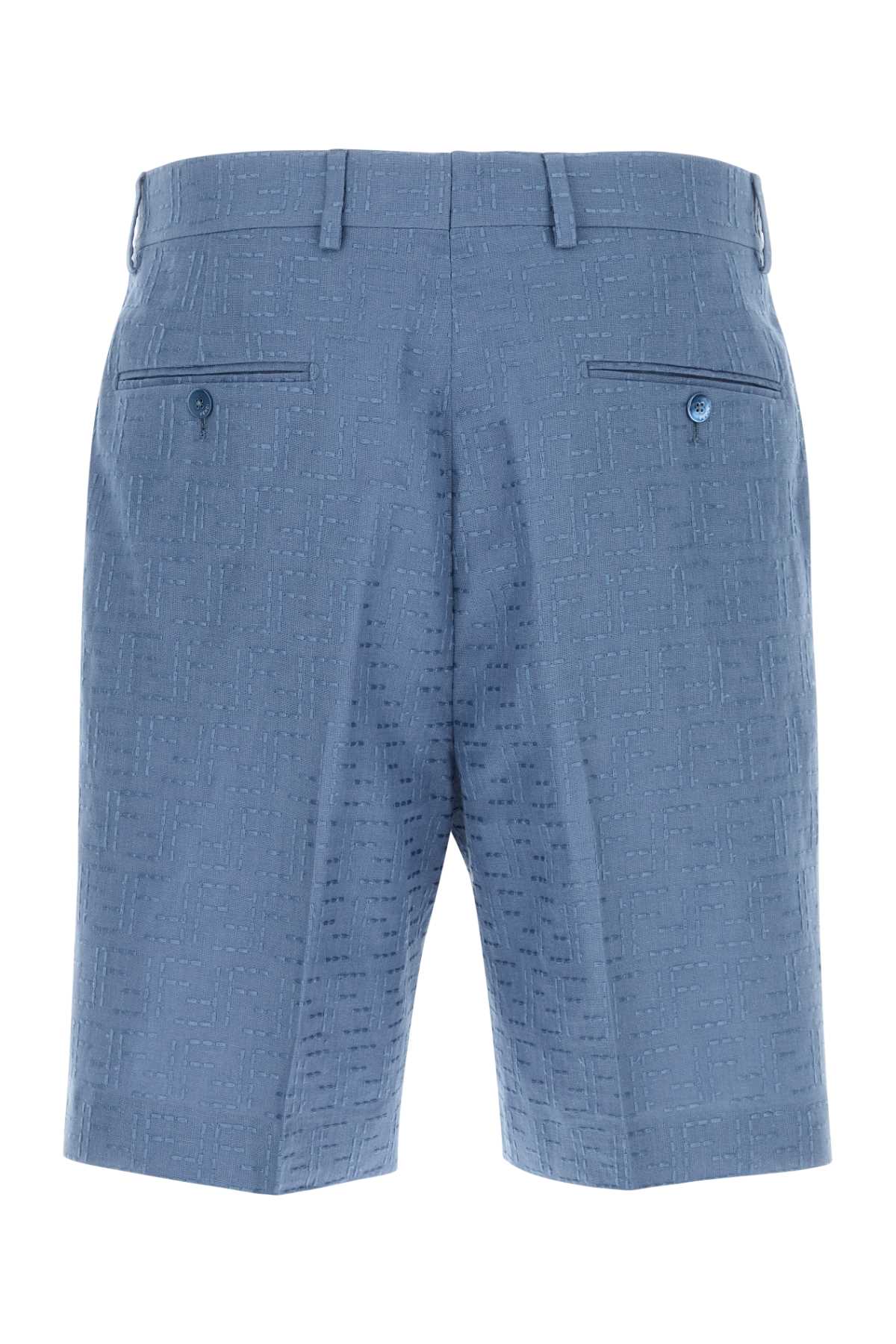 Fendi Men Cerulean Blue Linen Blend Bermuda Shorts FENDI