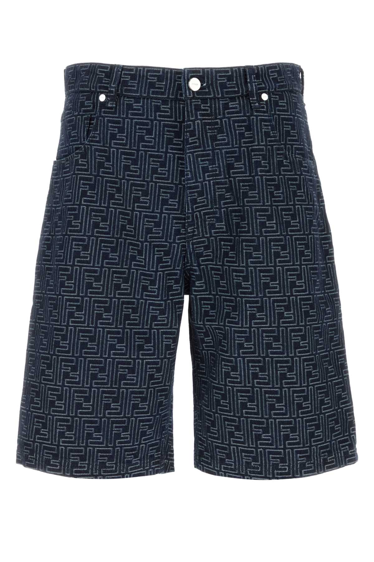 Fendi Men Embroidered Denim Bermuda Shorts FENDI