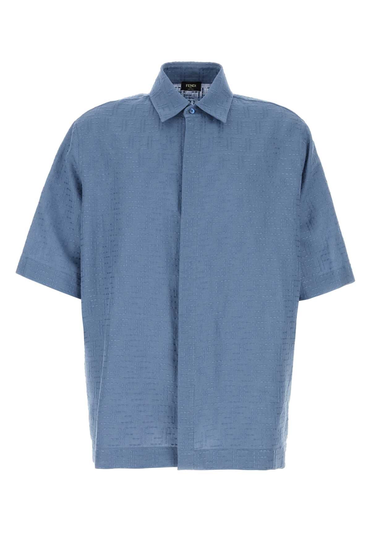 Fendi Men Cerulean Blue Linen Blend Shirt FENDI
