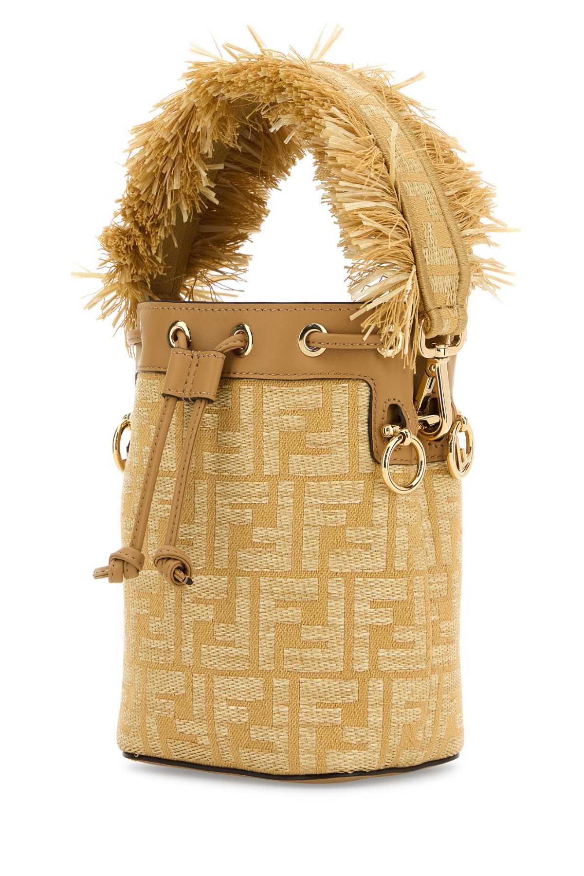 Fendi Women Embroidered Raffia Mini Mon Tresor Bucket Bag FENDI