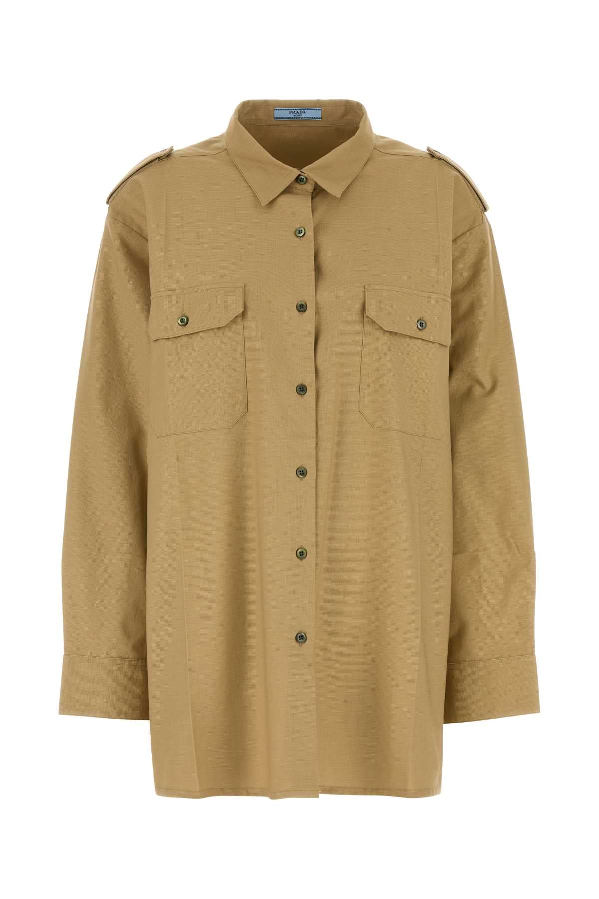 Prada Women Camel Cotton Oversize Shirt PRADA