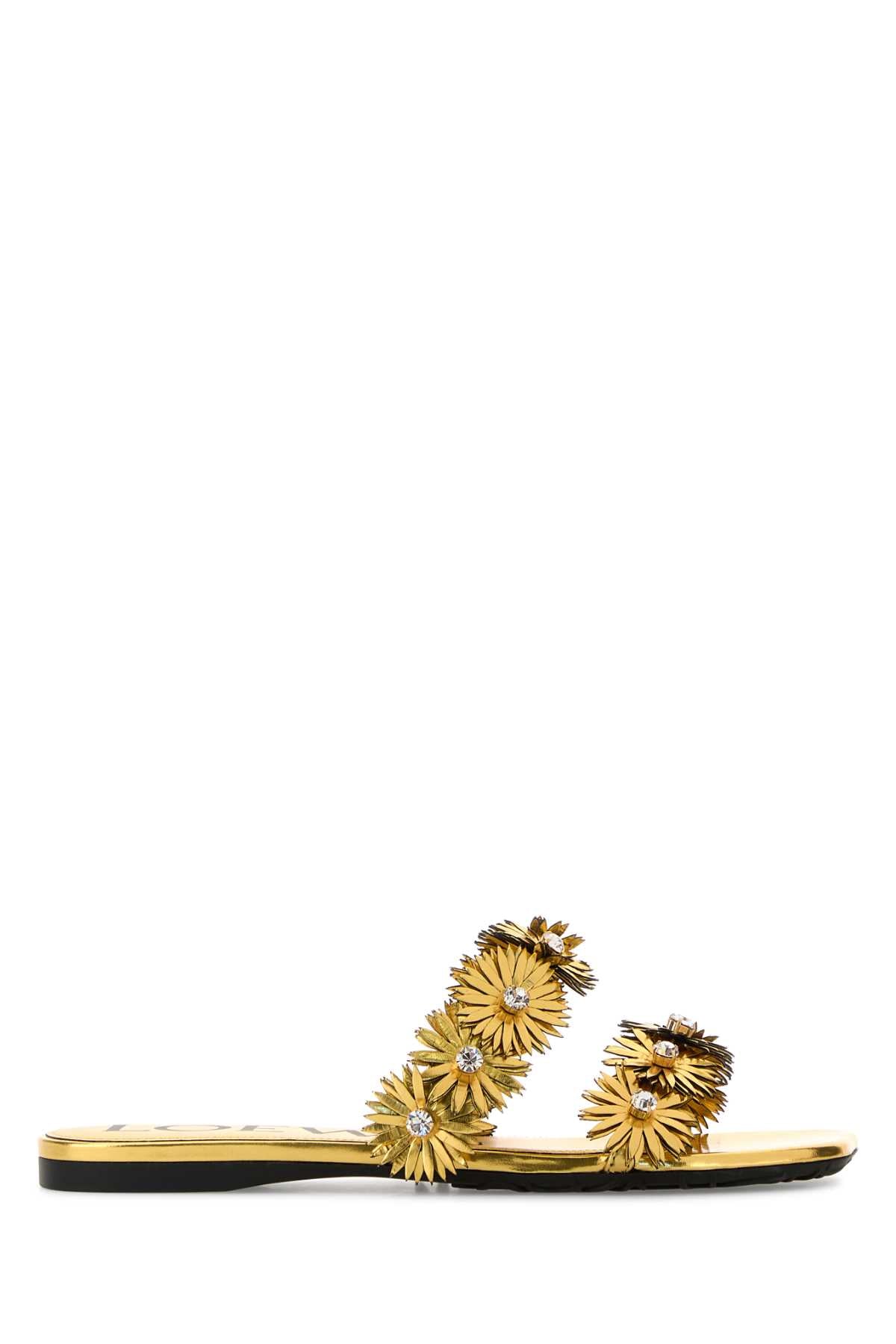 Loewe Paula's Ibiza Women Gold Leather Paula S Ibiza Slippers LOEWE
