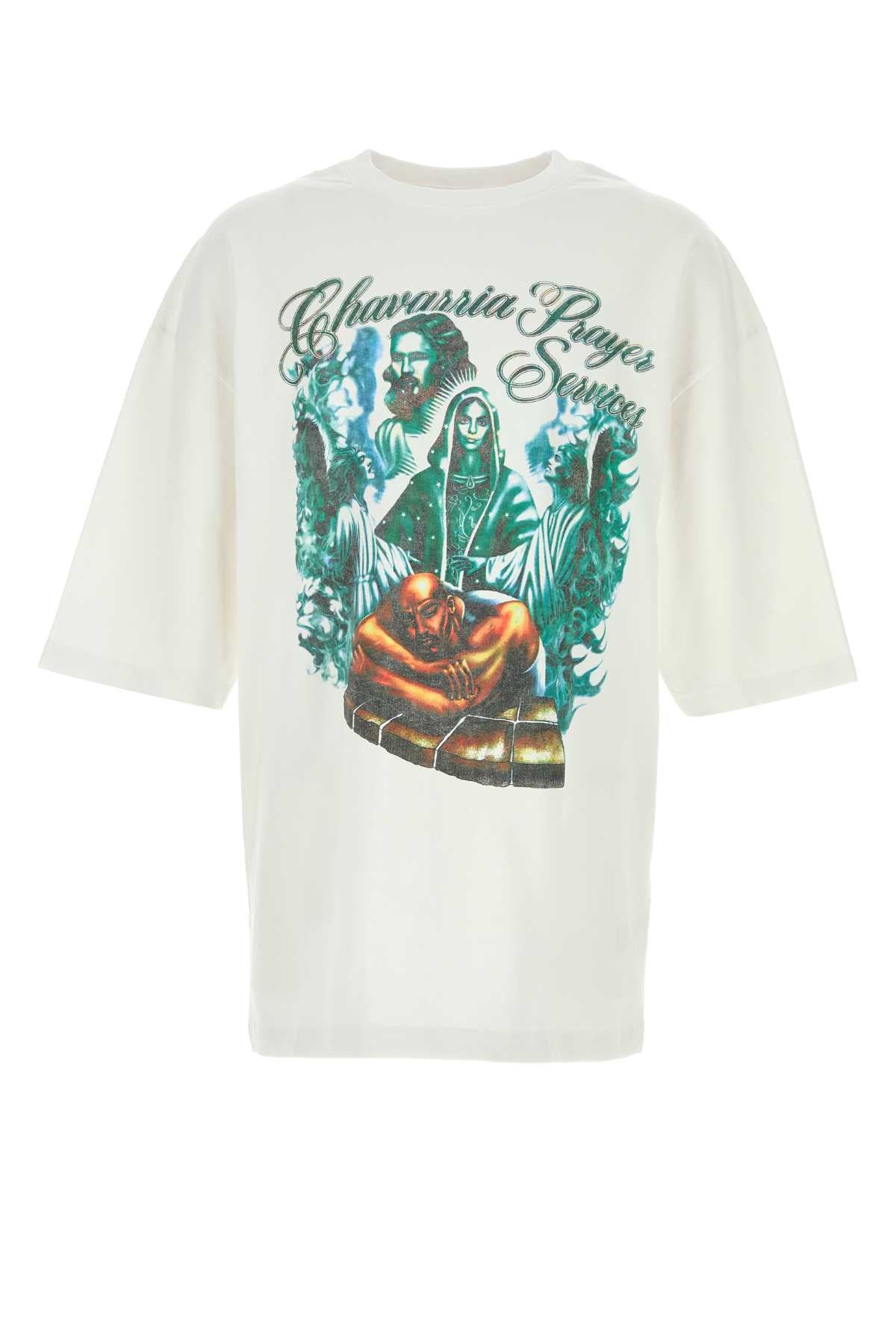 Willy Chavarria Men White Cotton Oversize Chavarria Prayer Services T-Shirt WILLY CHAVARRIA