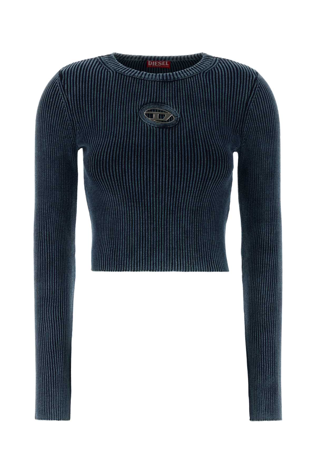 Diesel Women Denim Blue Cotton M-Anchor T-Shirt DIESEL