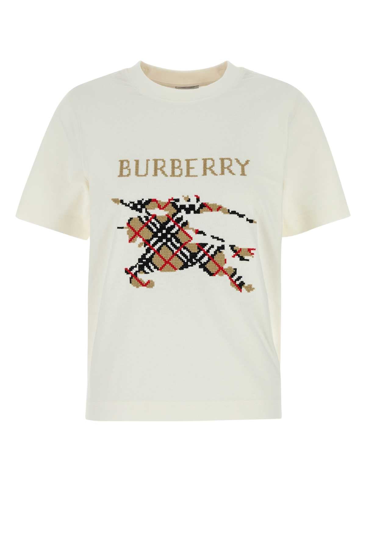 Burberry Women Ivory Stretch Cotton T-Shirt BURBERRY