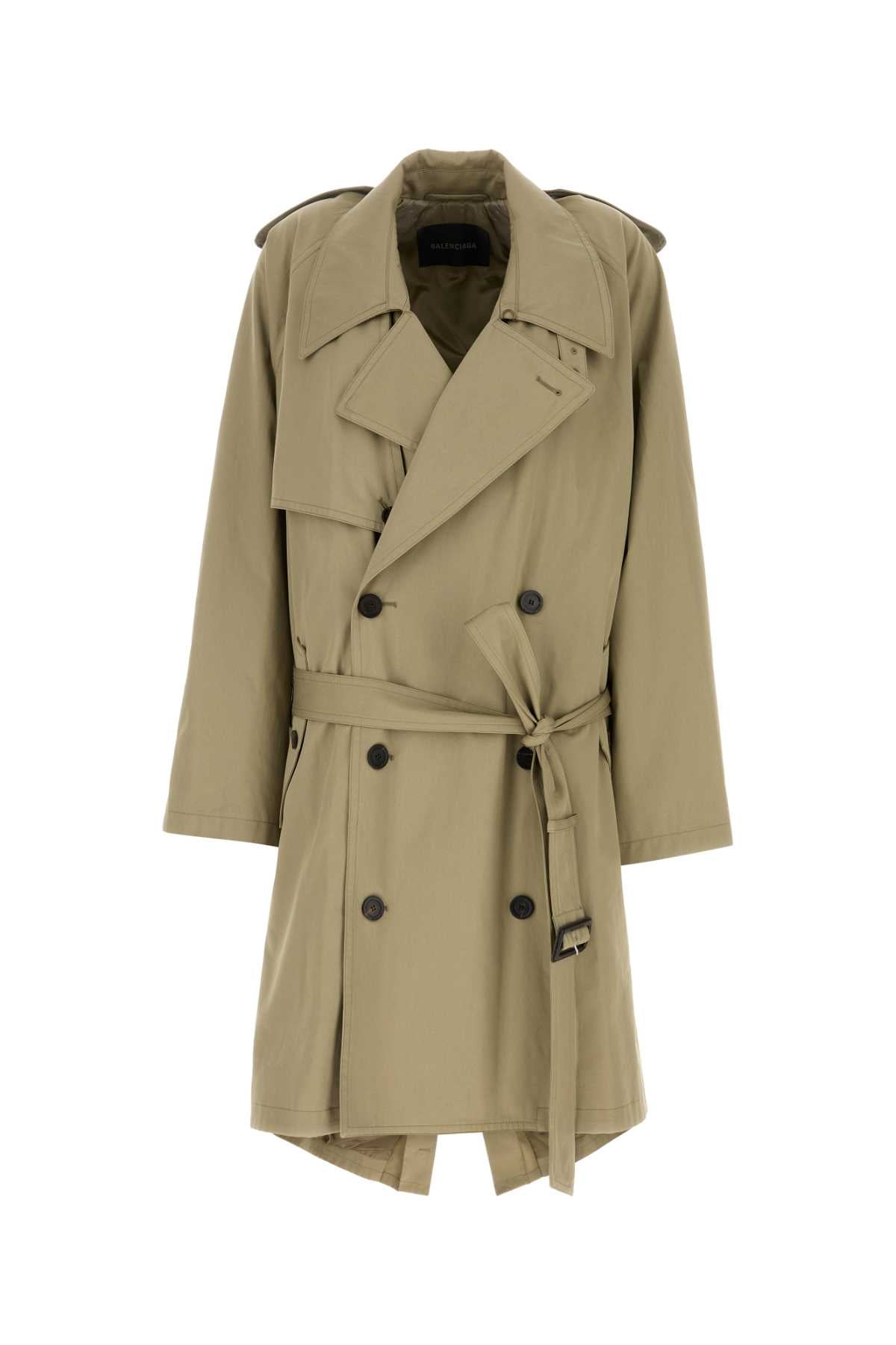 Balenciaga Women Sage Green Gabardine Trench Coat BALENCIAGA