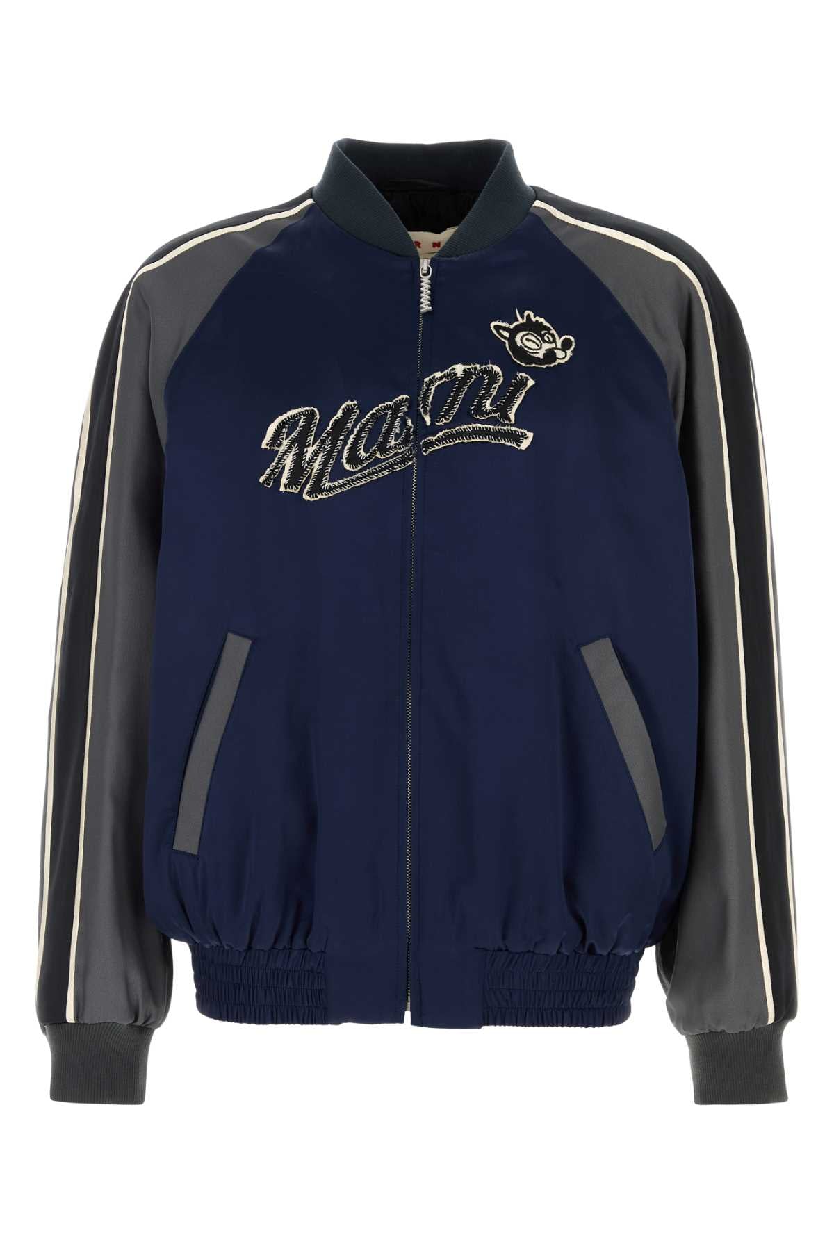 Marni Men Navy Blue Satin Bomber Jacket MARNI