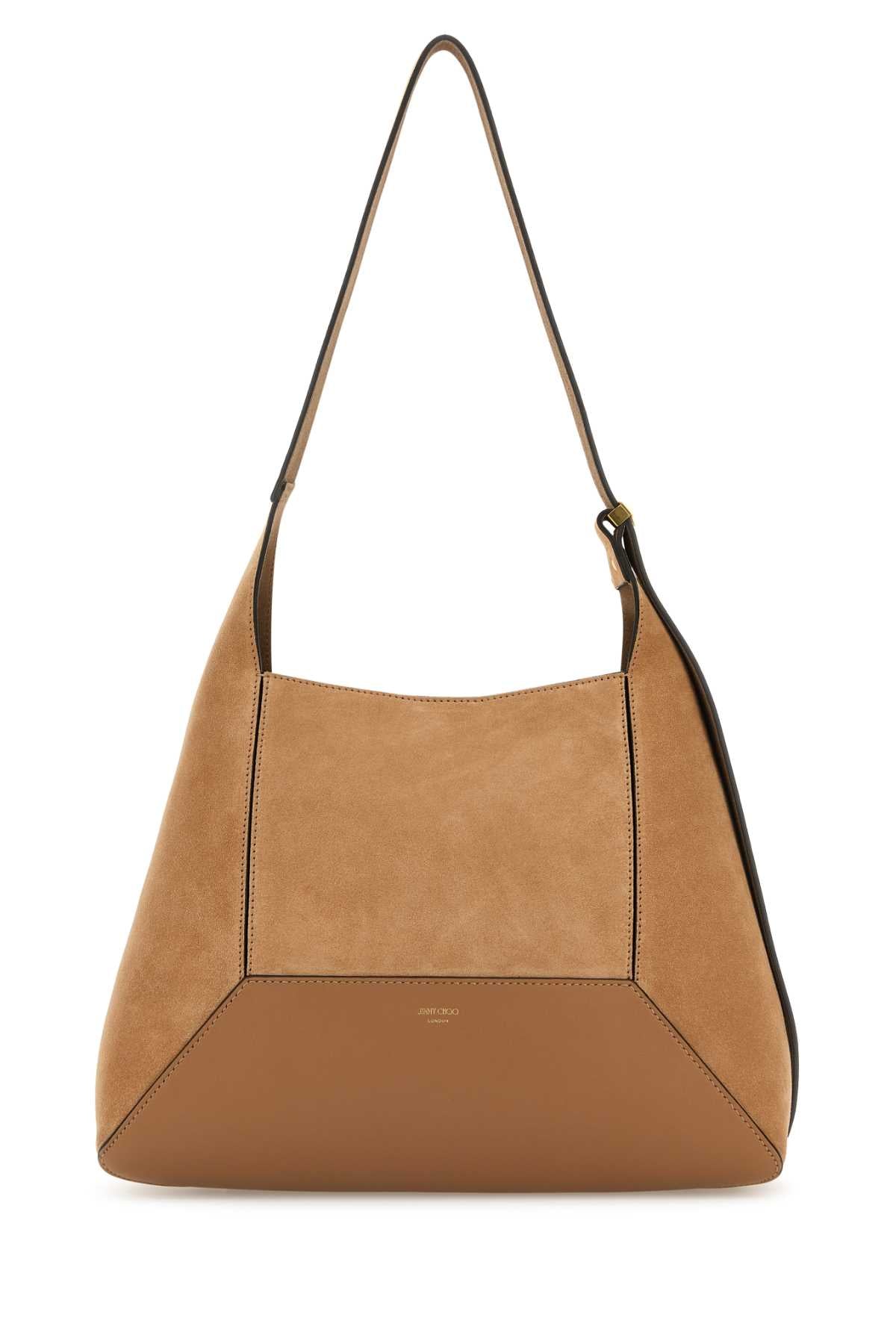Jimmy Choo Women Camel Suede Medium Diamond Shoulder Bag JIMMY CHOO