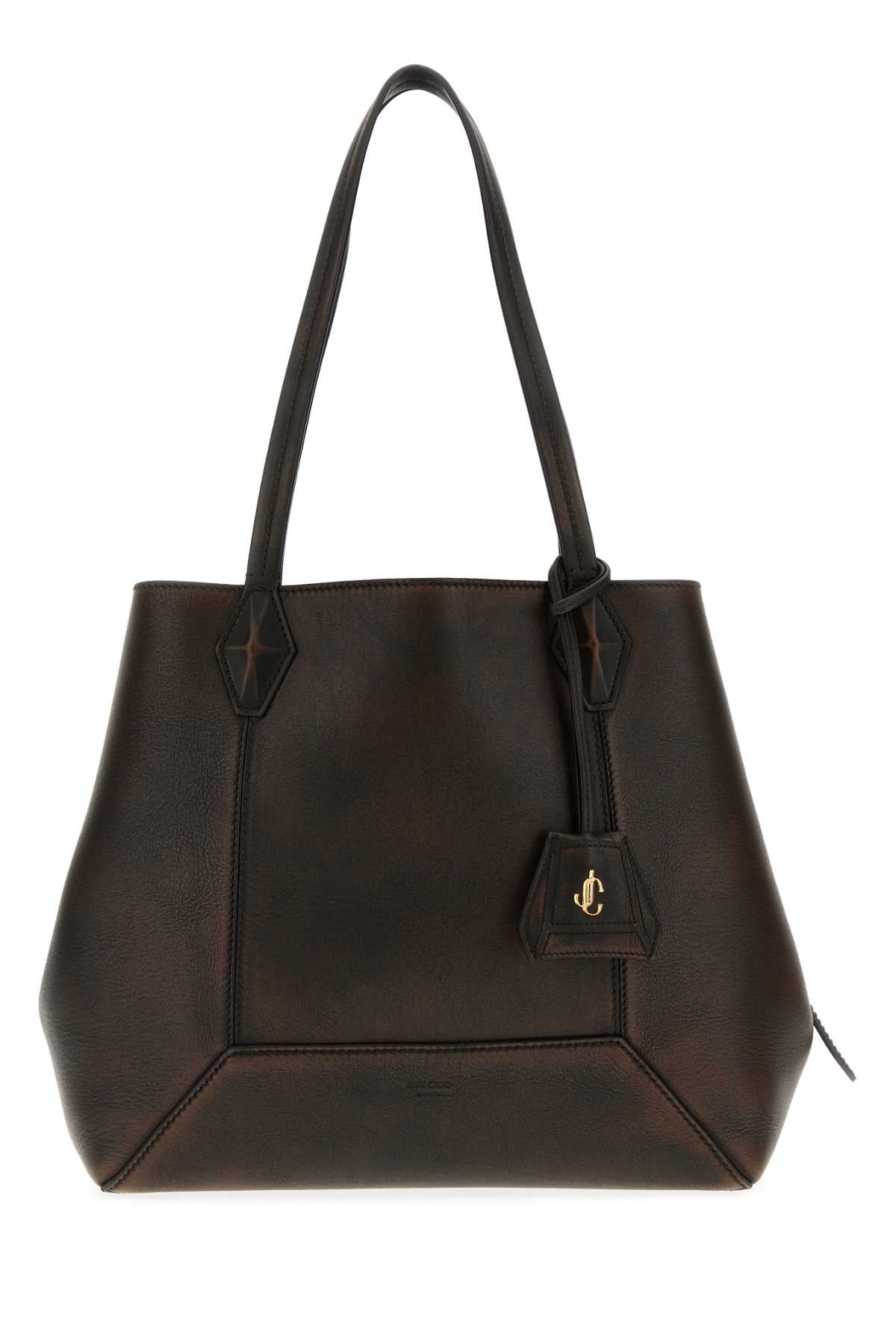 Jimmy Choo Women Dark Brown Leather Diamond Shopping Bag JIMMY CHOO