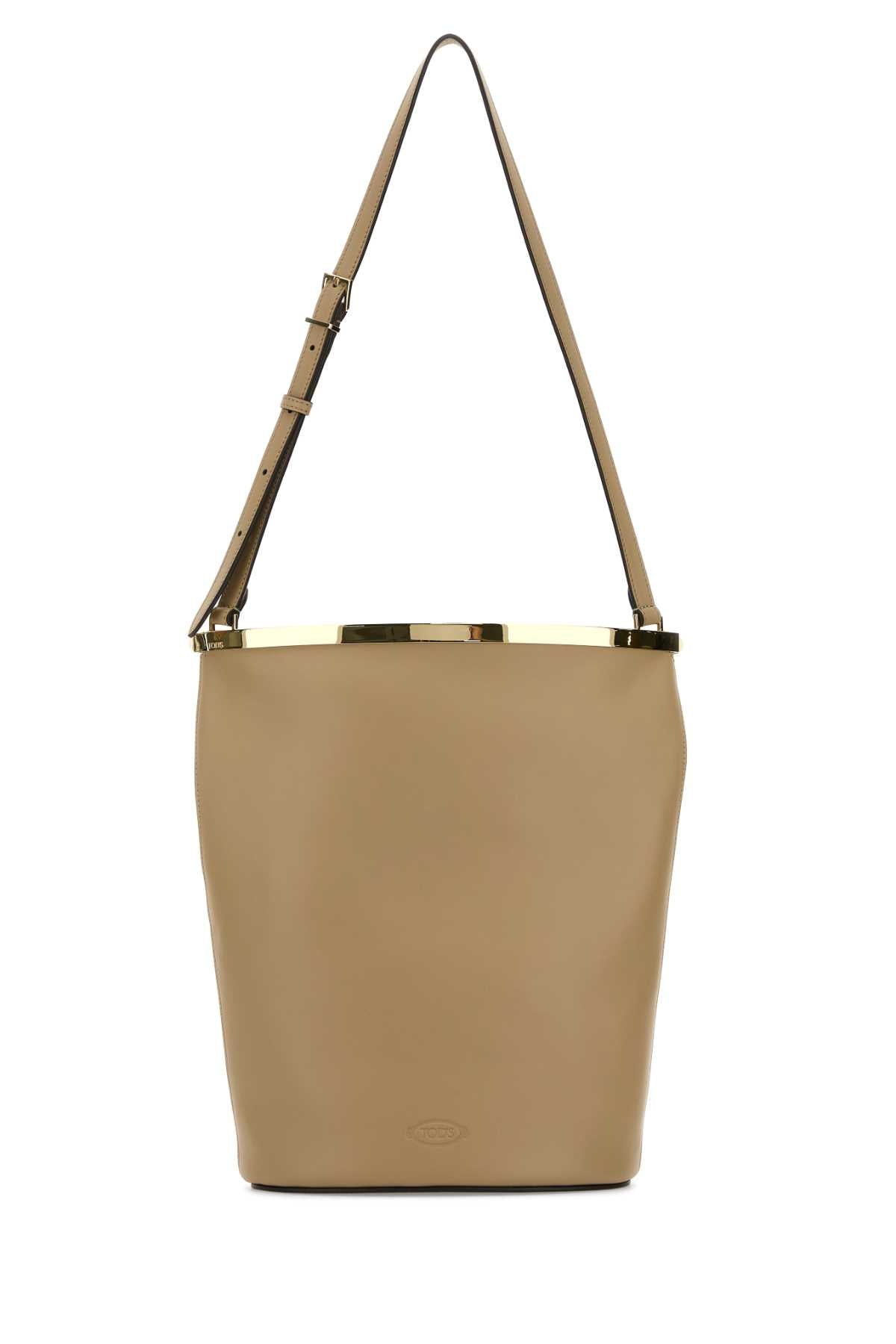 Tod's Women Beige Leather Magenta Bucket Bag TOD'S