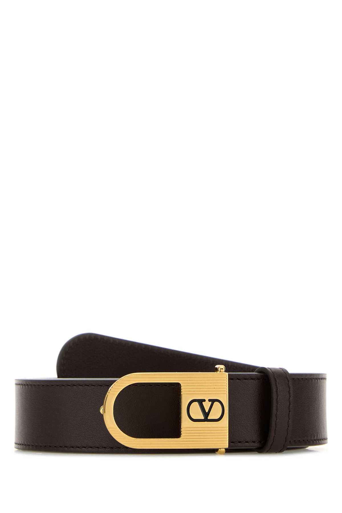 Valentino Garavani Women Chocolate Leather Vlogo Signature Belt VALENTINO GARAVANI