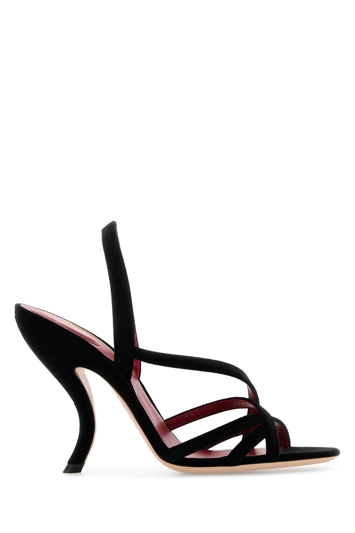 Valentino Garavani Women Black Velvet Vlogo Signature Sandals VALENTINO GARAVANI