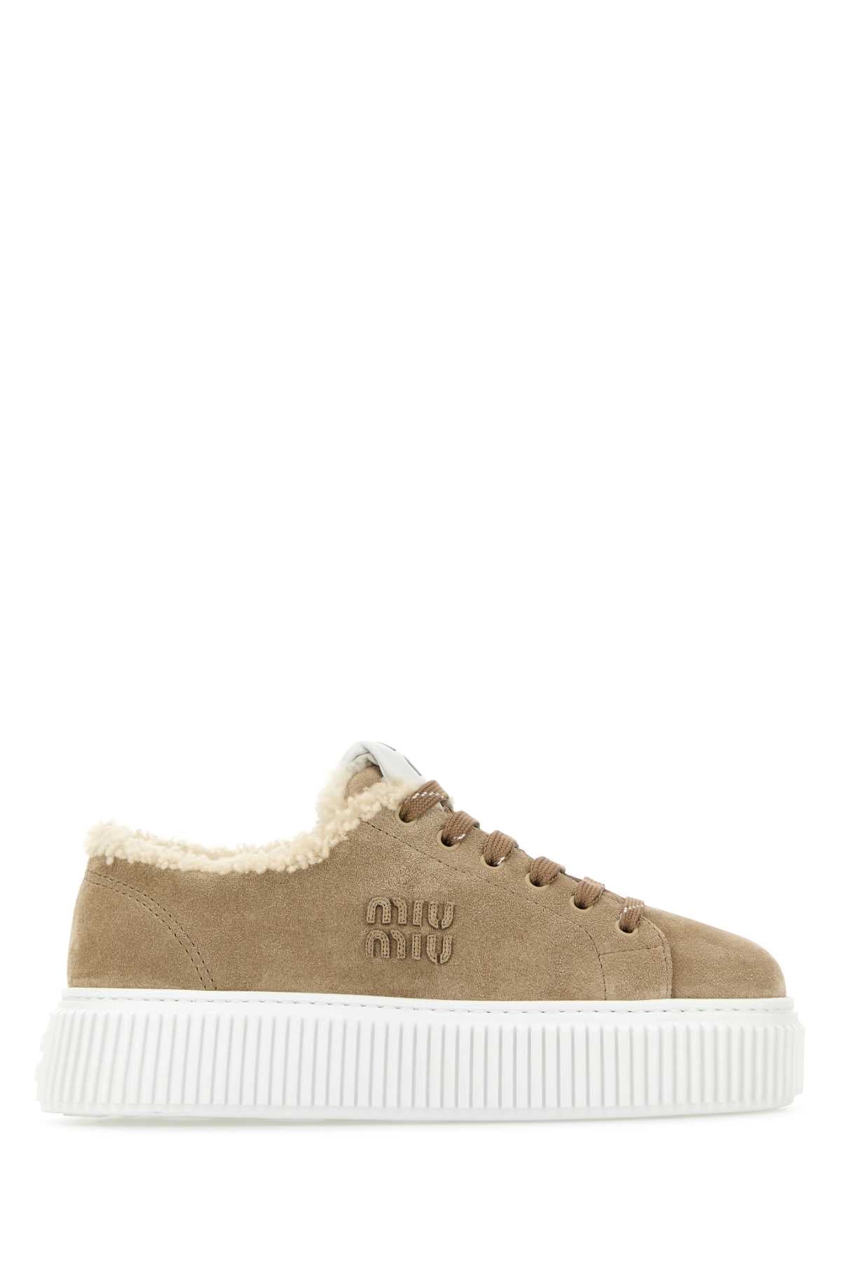 Miu Miu Women Beige Suede Sneakers MIU MIU