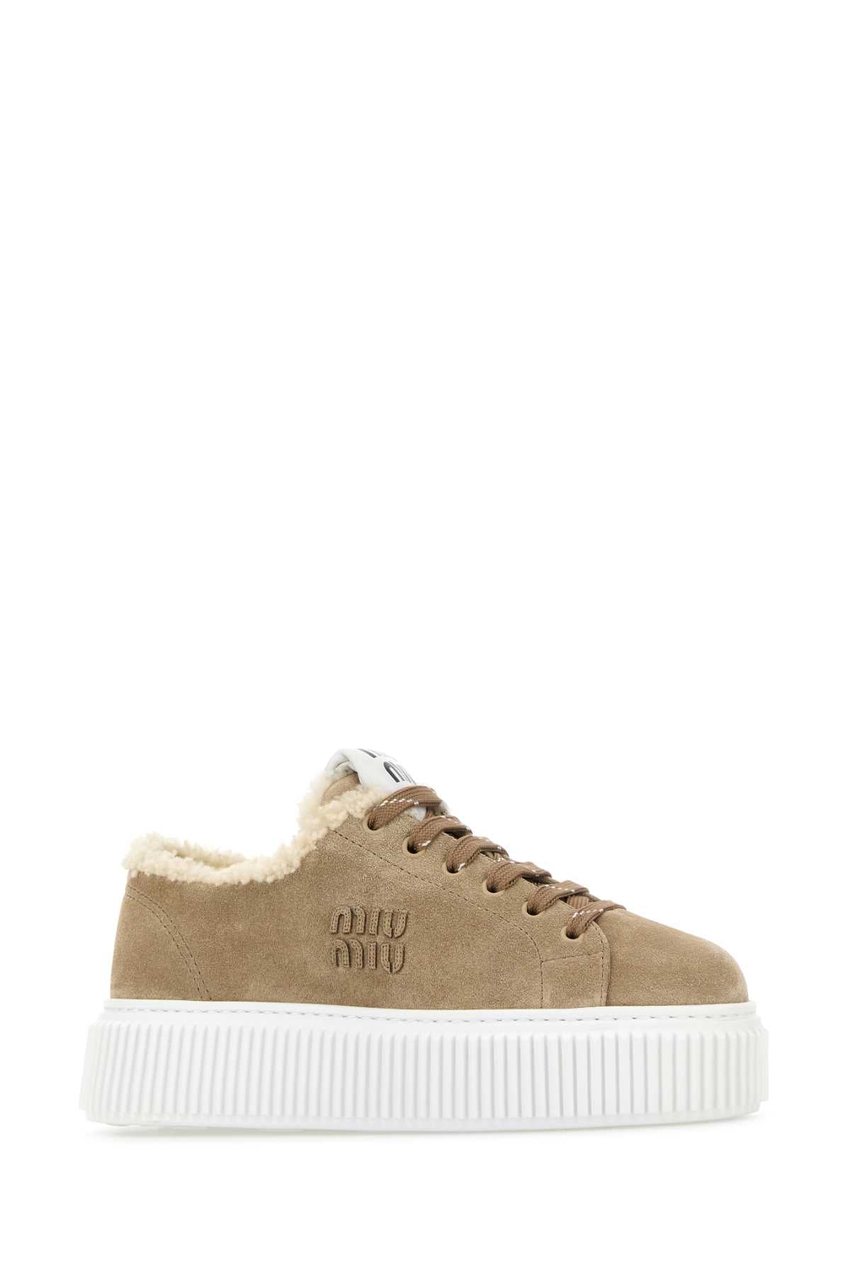 Miu Miu Women Beige Suede Sneakers MIU MIU