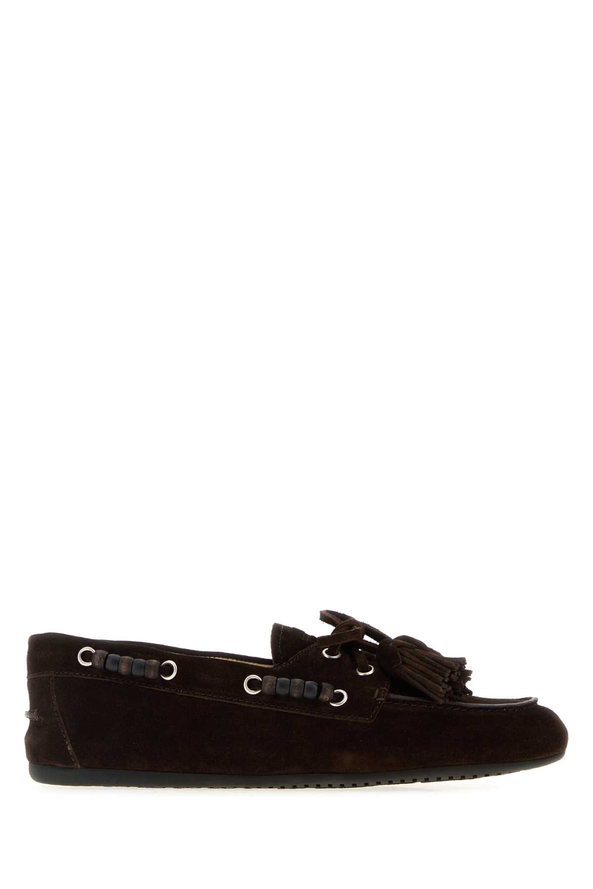 Miu Miu Women Dark Brown Suede Loafers MIU MIU