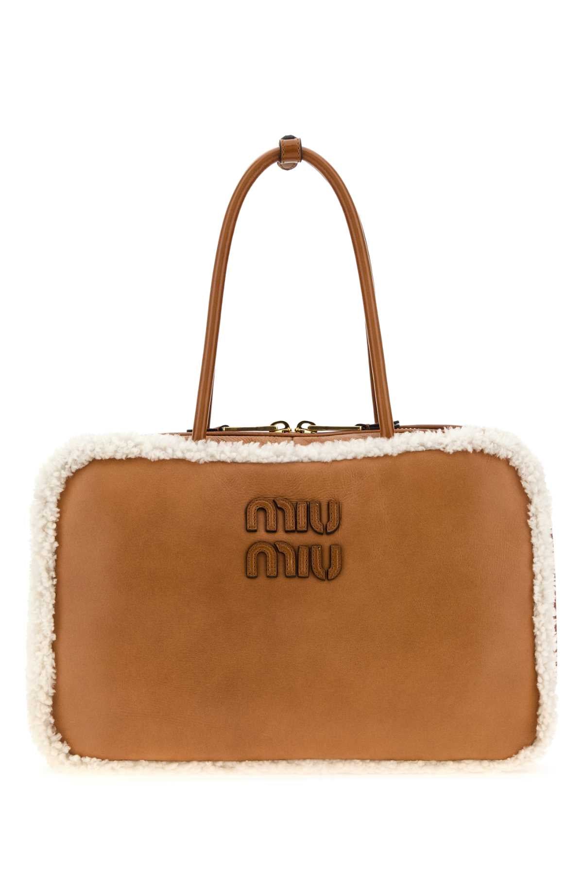 Miu Miu Women Camel Leather Beau Handbag MIU MIU