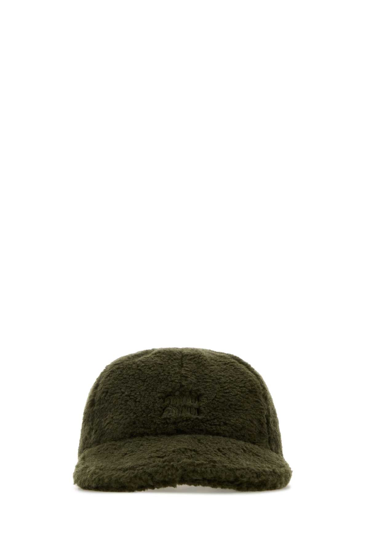 Miu Miu Women Olive Green Pile Baseball Cap MIU MIU